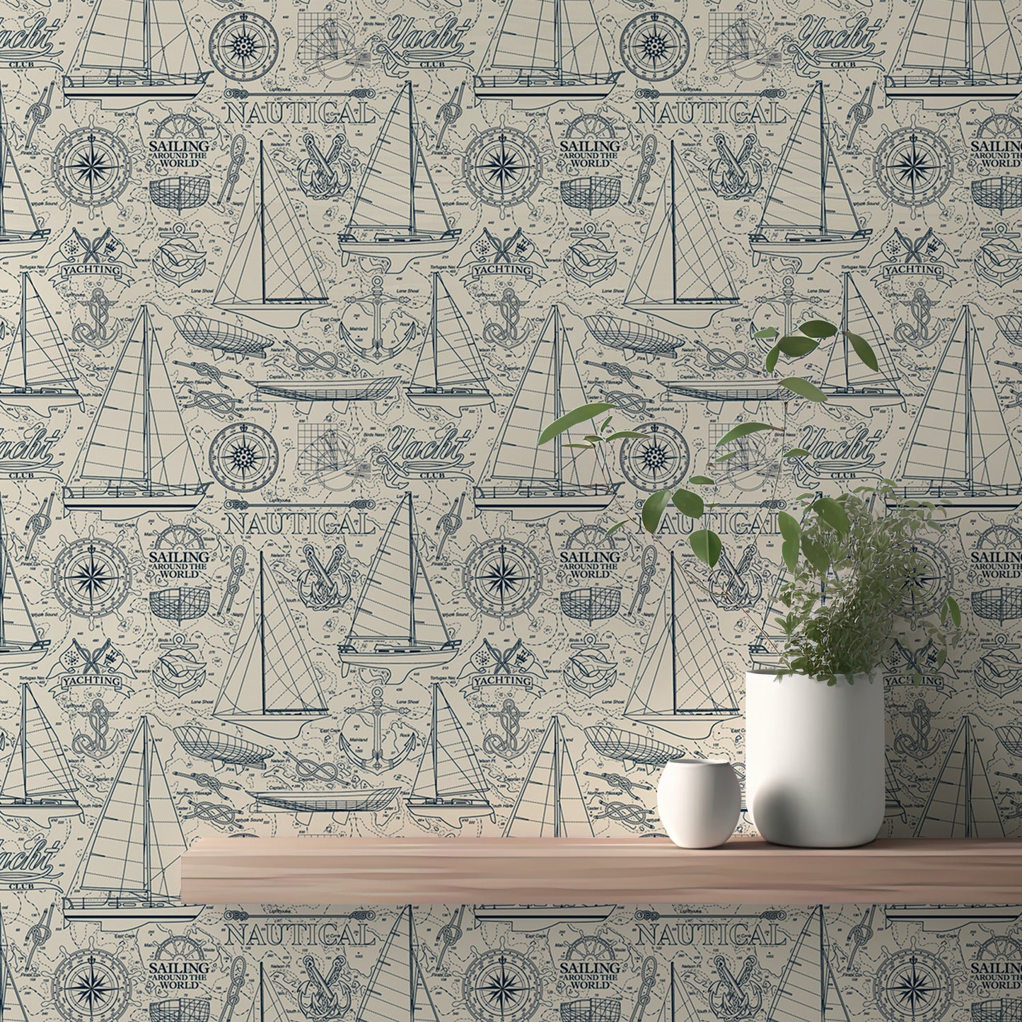 Vintage Sailboat and Yachting Elements Collage Nautical Wallpaper