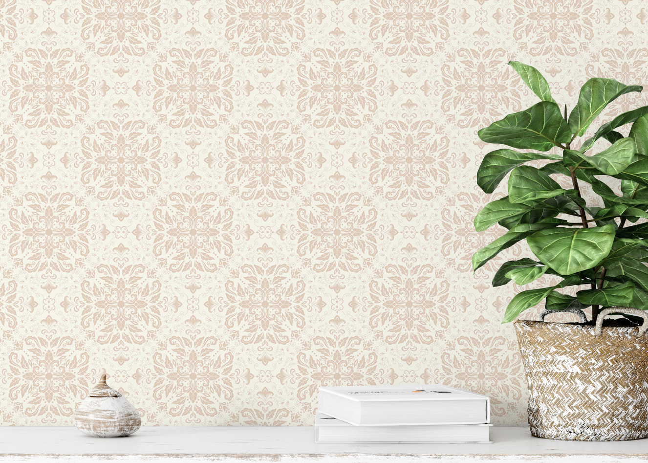 Beige Repeat Pattern Damask Peel and Stick Wallpaper