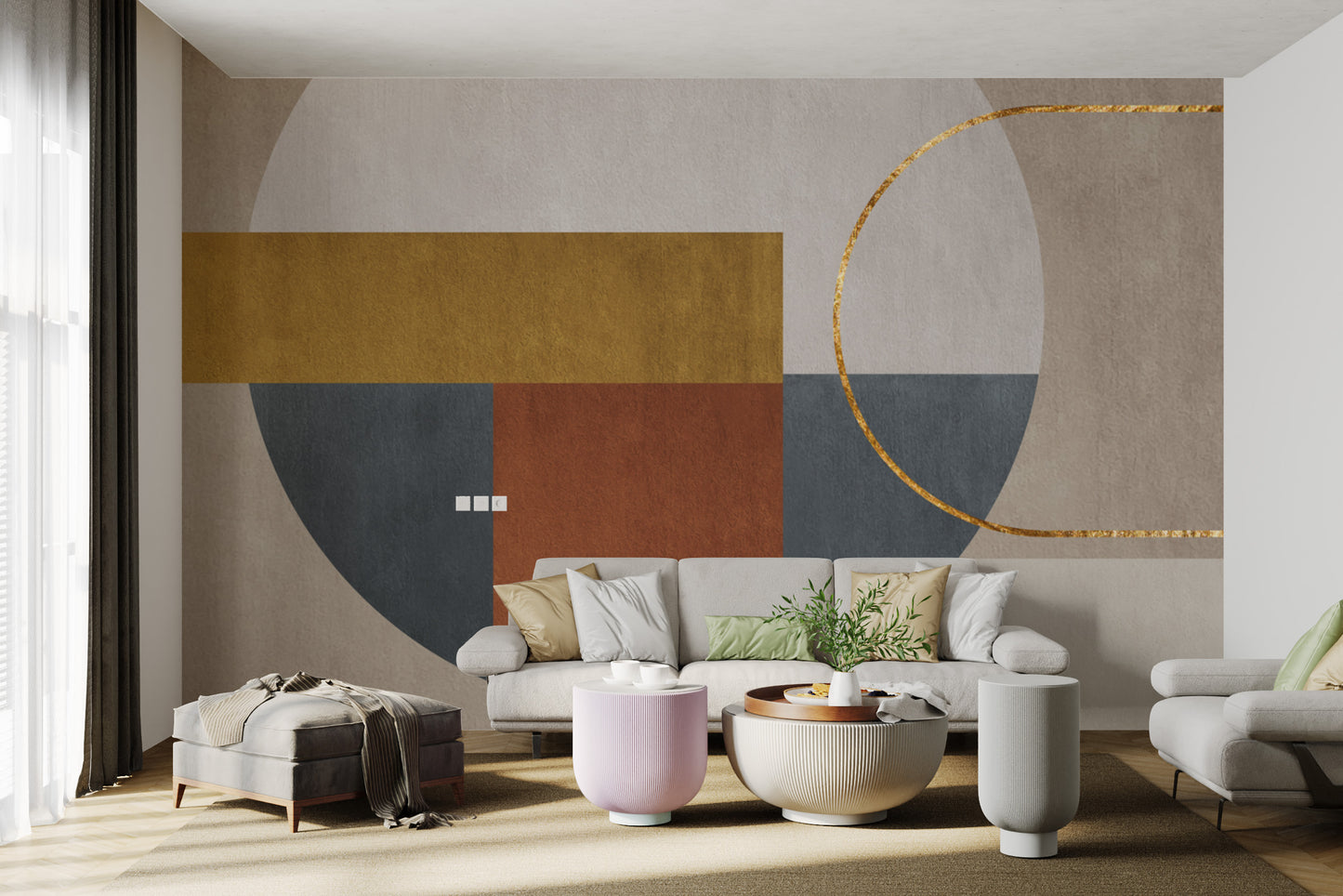 Luxurious wall mural with bold gold accent details