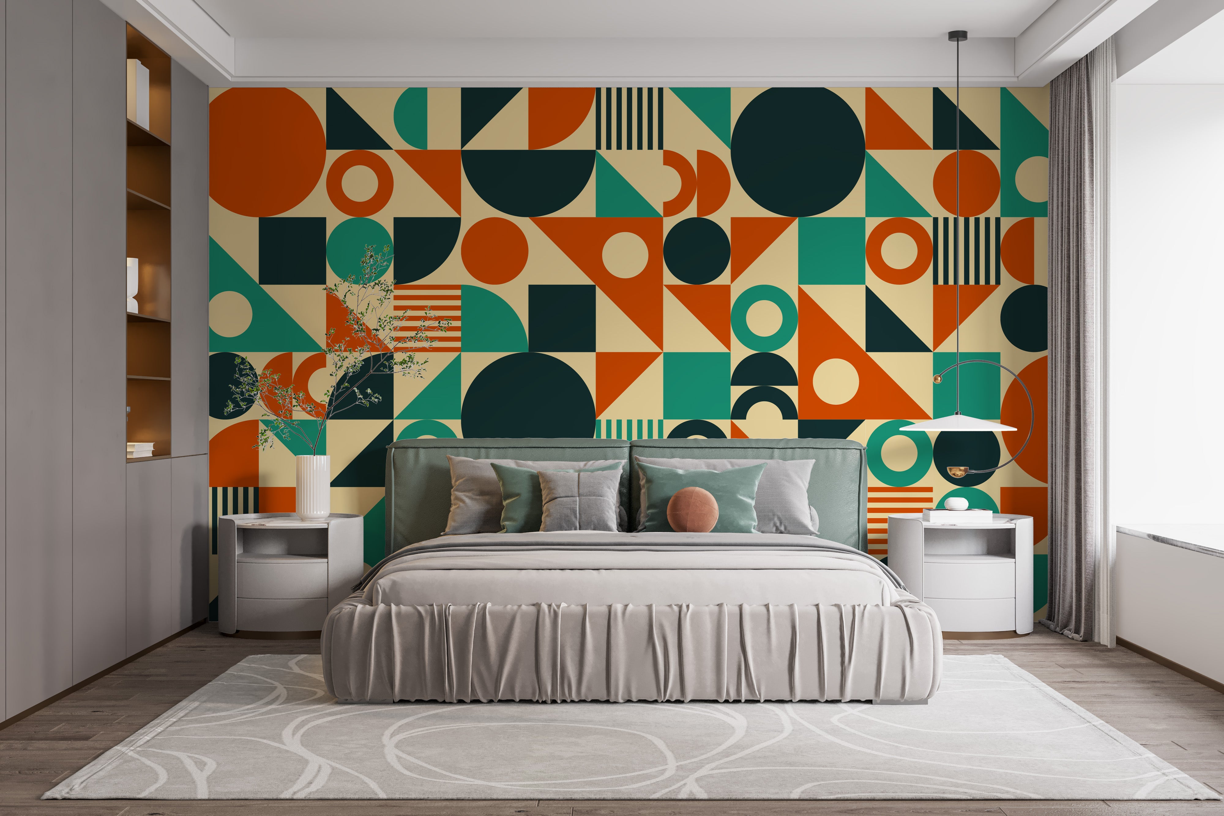 Vibrant orange green retro mural wallpaper
