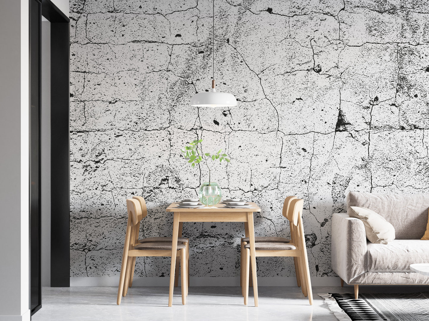 Grunge-style concrete mural wallpaper design
