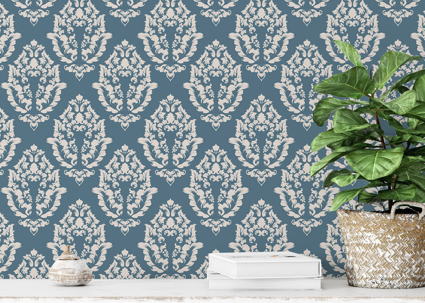 Blue Baroque Texture Pattern Premium Vector Damask Wallpaper