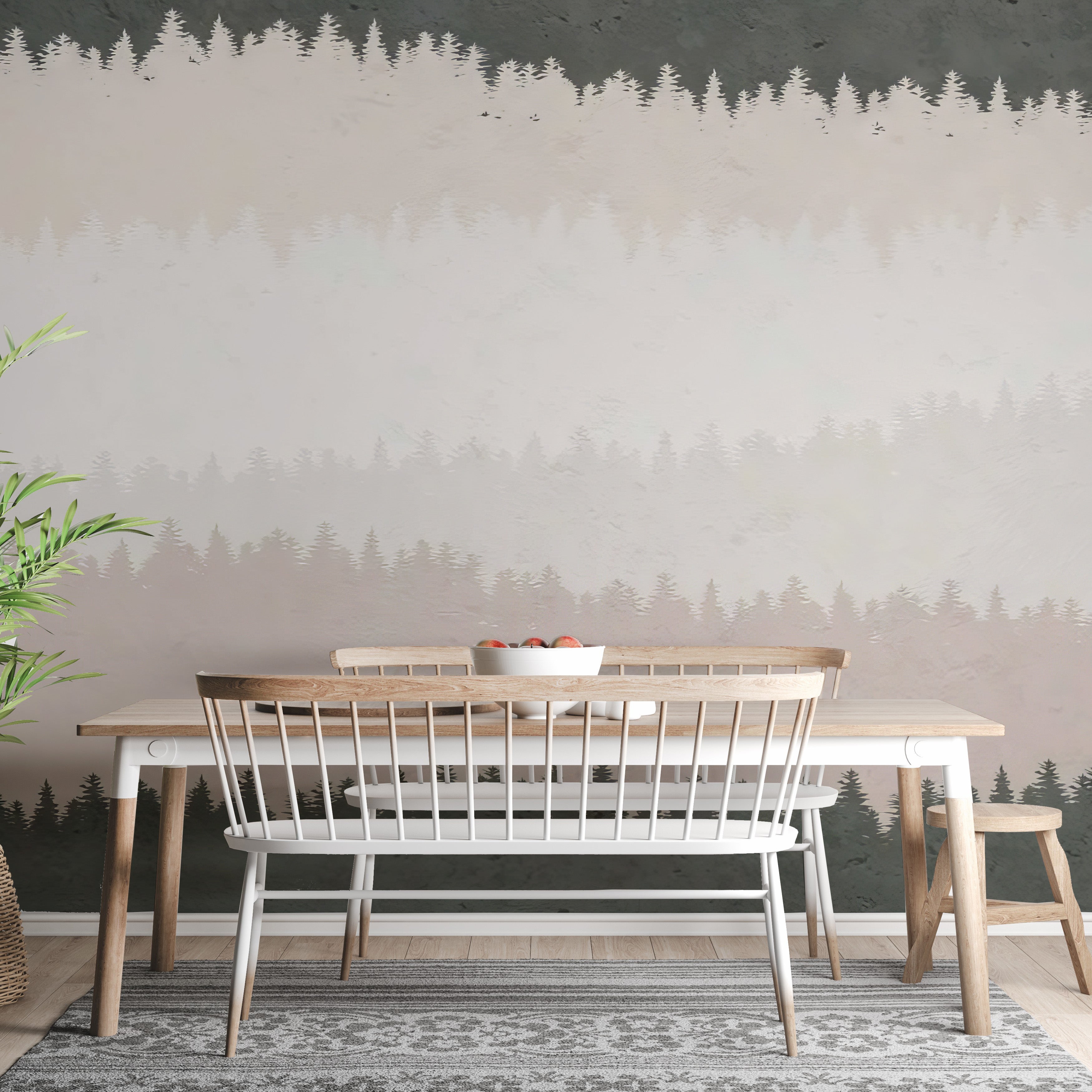 Forest wallpaper mural with calming woodland tones