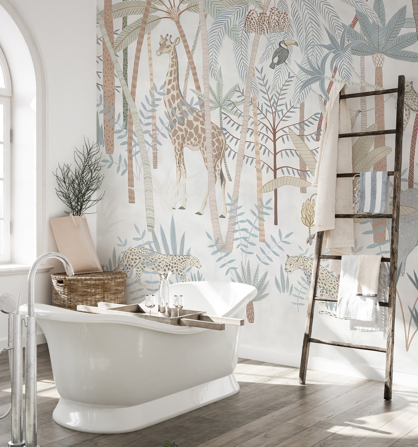 Self-adhesive jungle animals mural for nature-inspired rooms