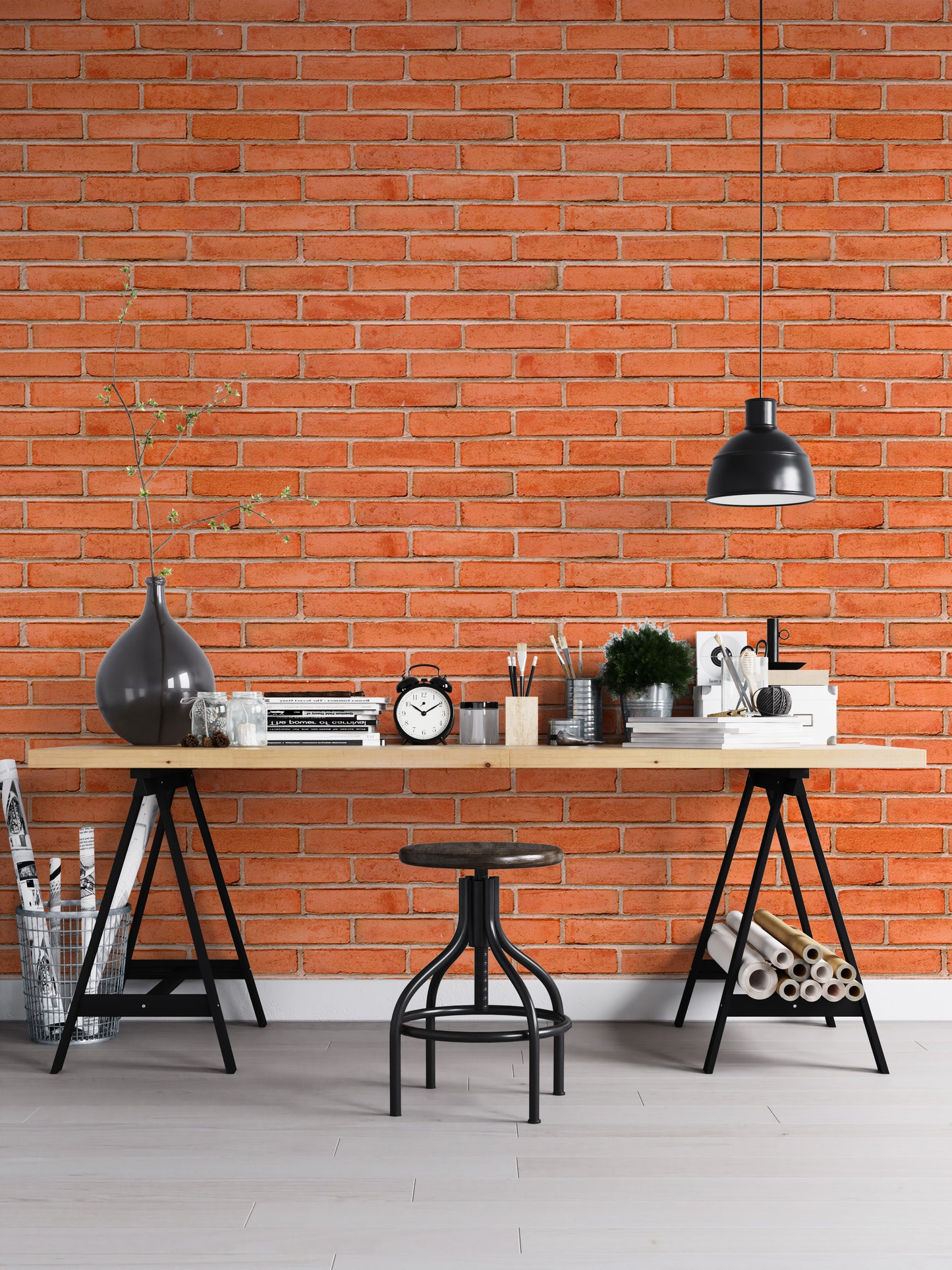 Red Color Brick Background Texture Self Adhesive Wallpaper