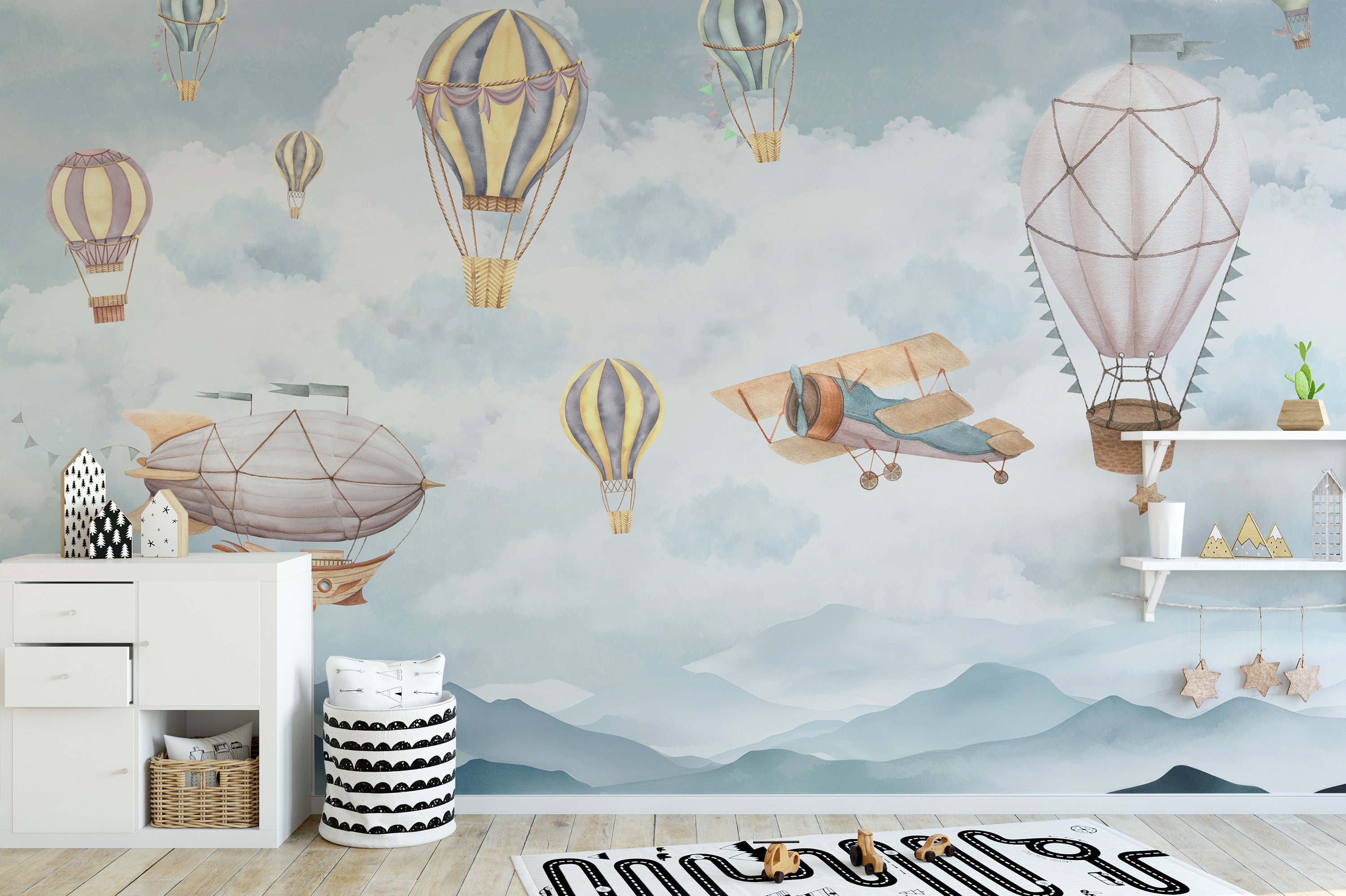 Hot Air Balloon Wall Mural with bright, soaring views