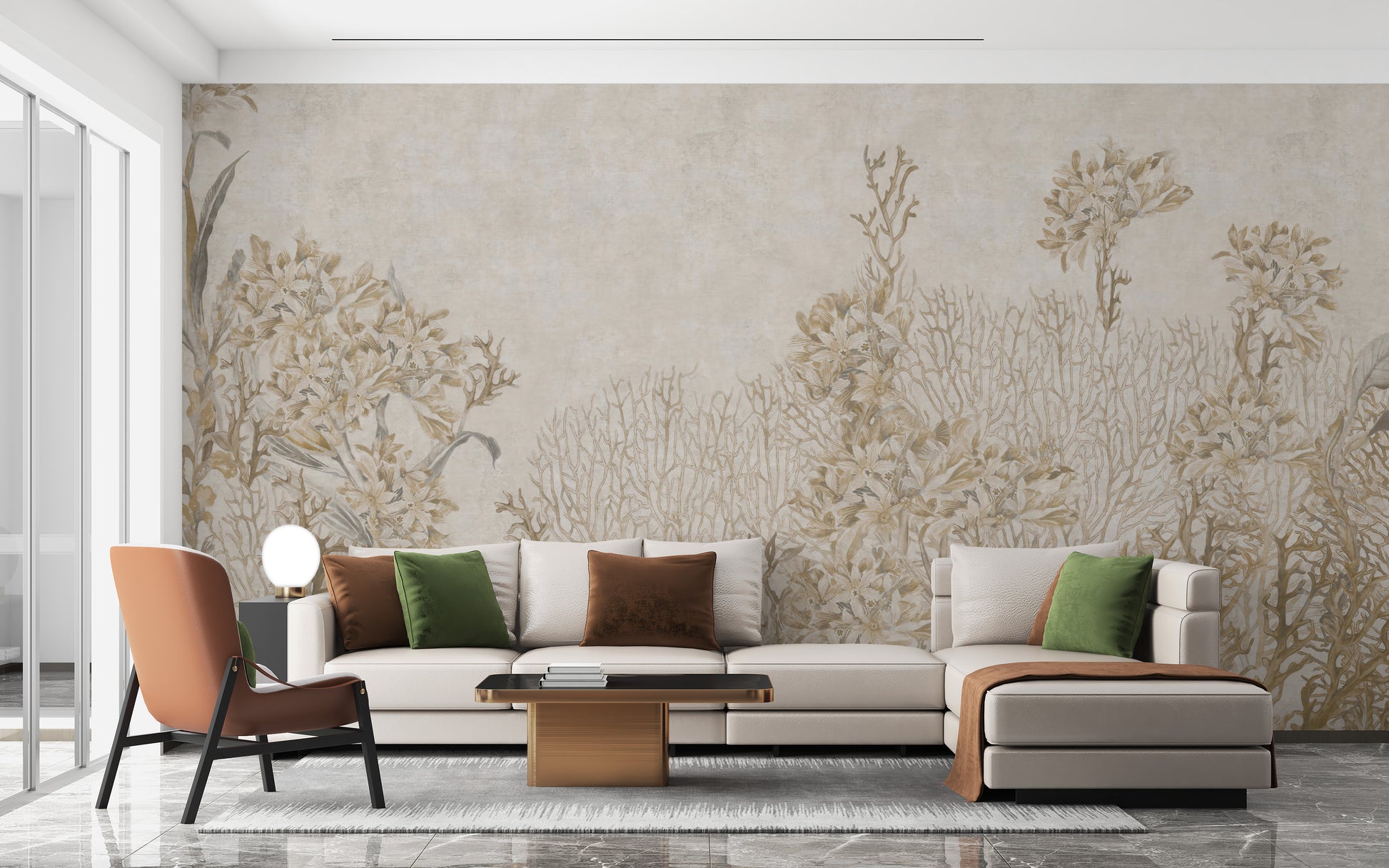 Shaded Sepia Flower Wallpaper Mural for Living Rooms