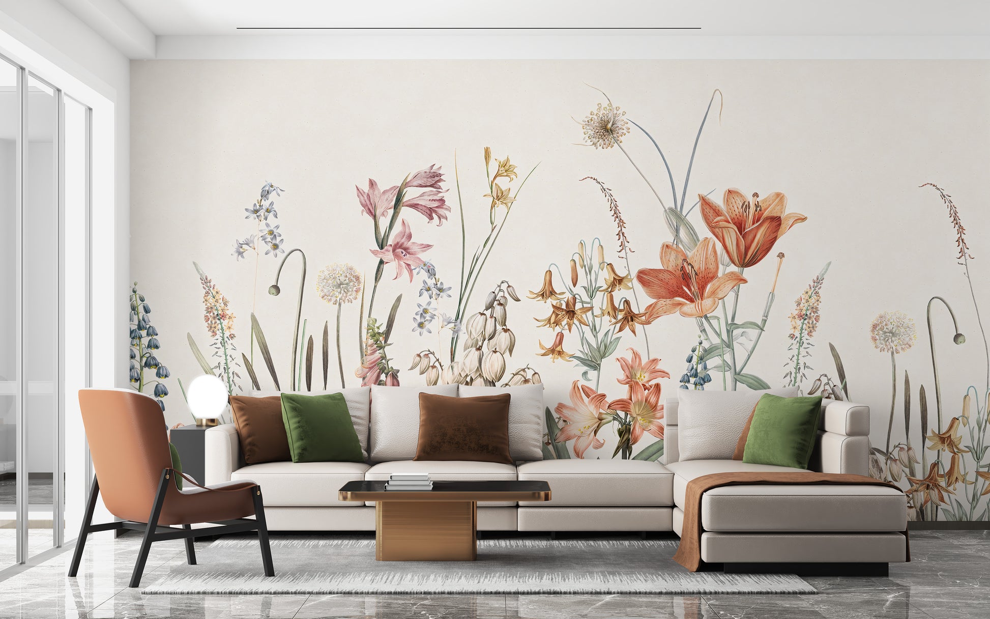 Beige background floral pattern mural