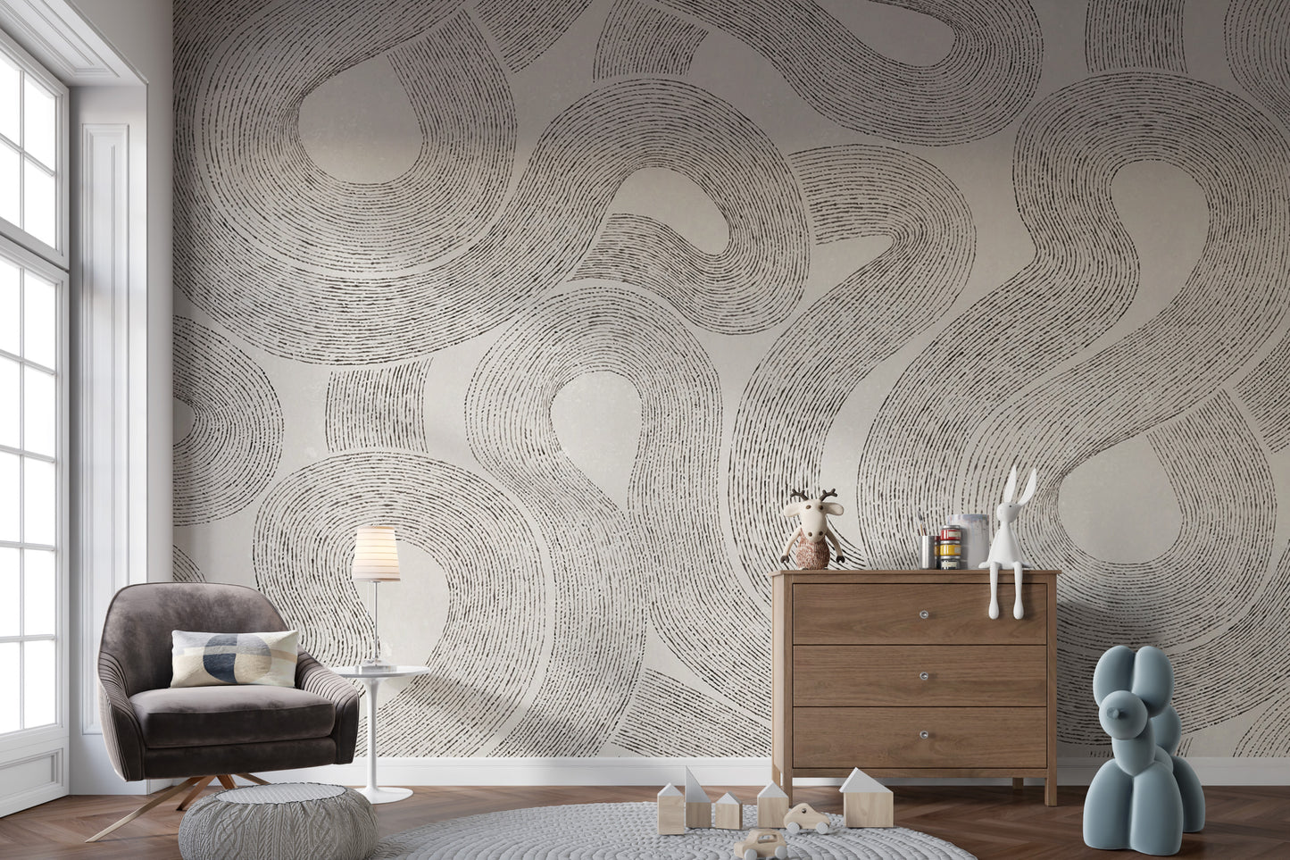 Contemporary grey Zen mural for serene interiors
