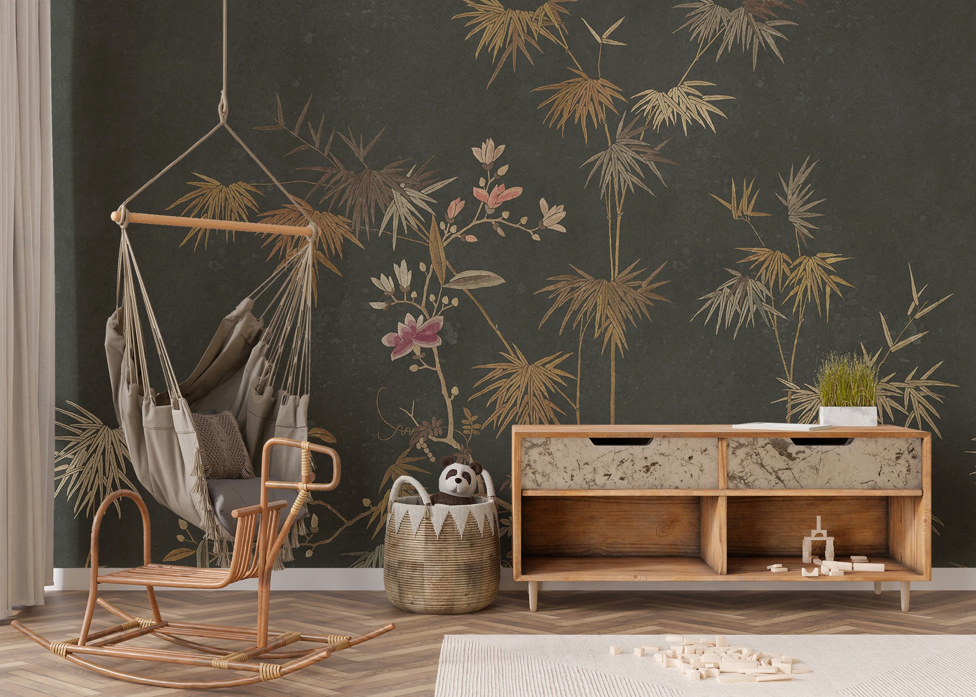 Stylish bamboo chinoiserie wall mural for elegant rooms