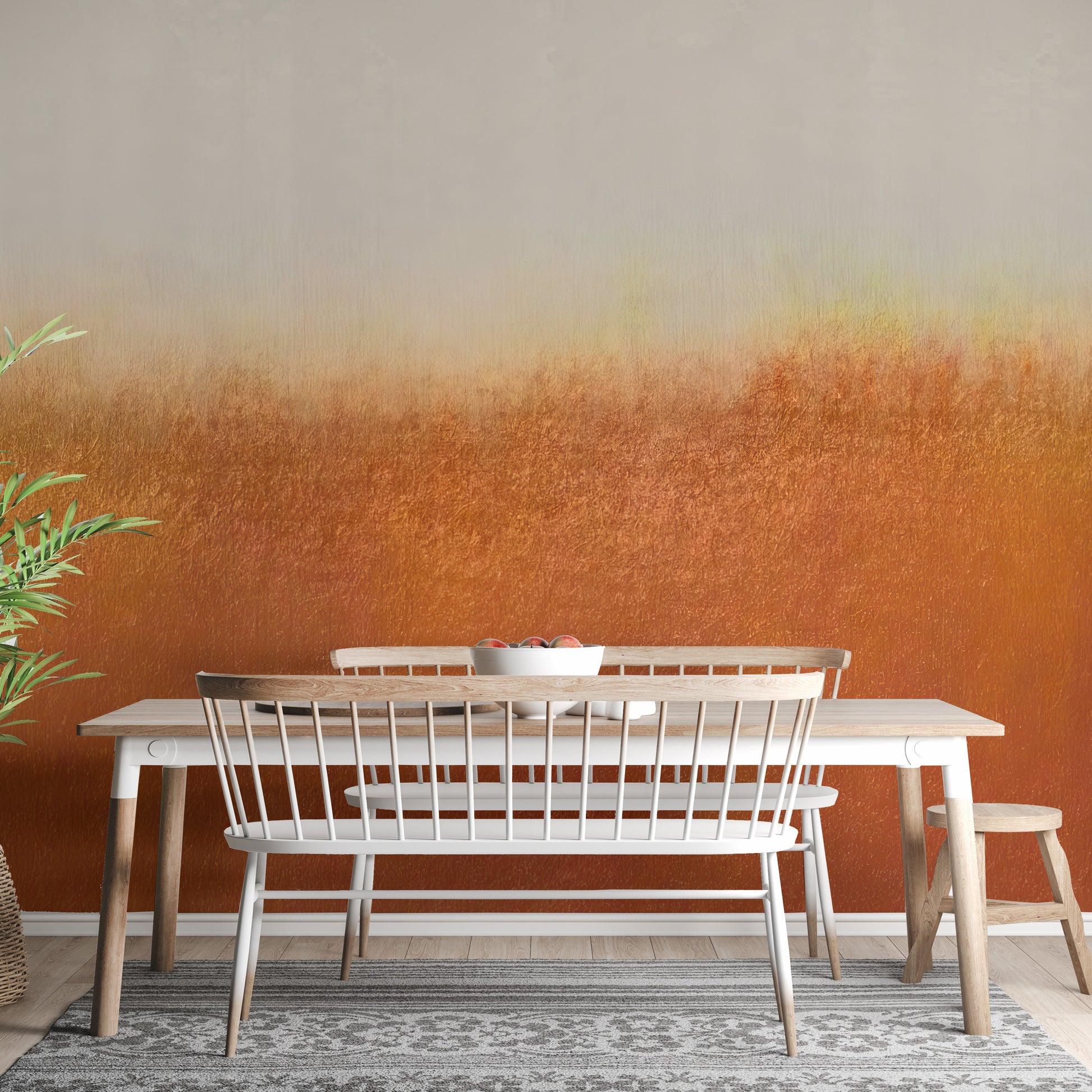 Artistic mural featuring a distressed orange ombre gradient
