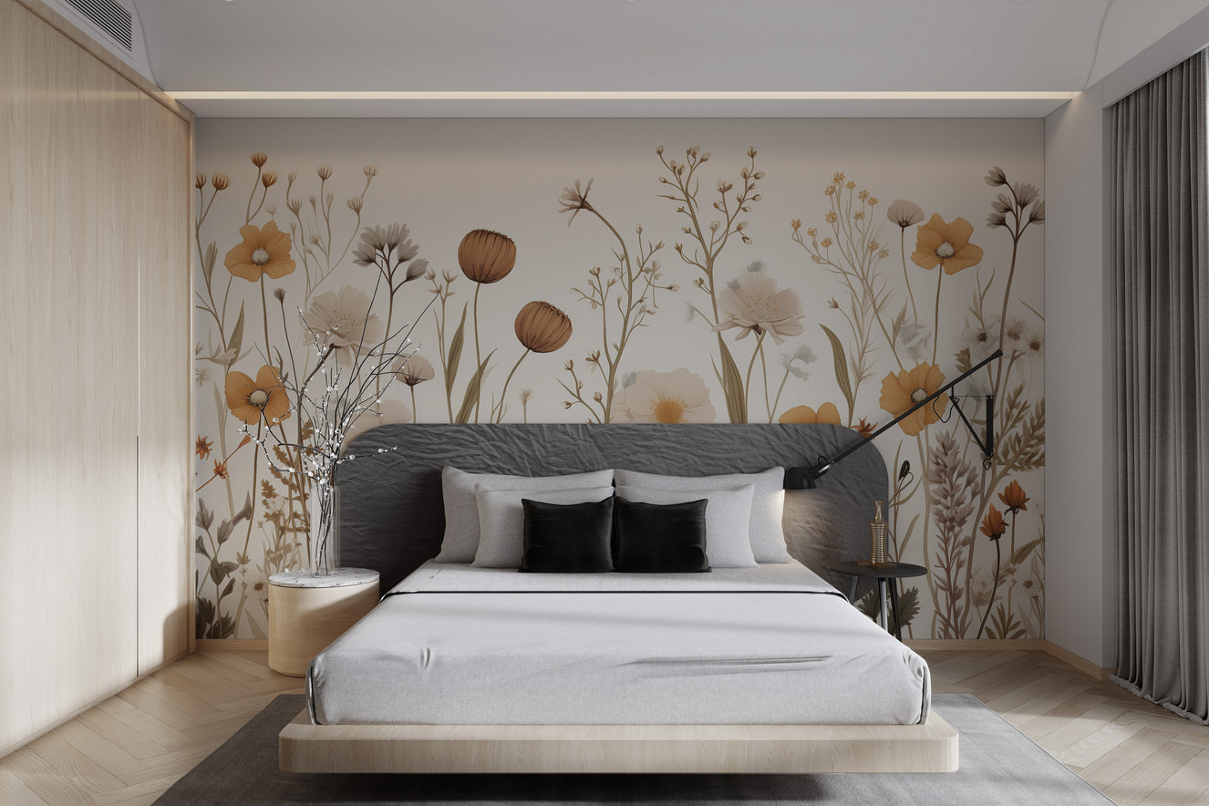 Earthy wildflower pattern wallpaper design
