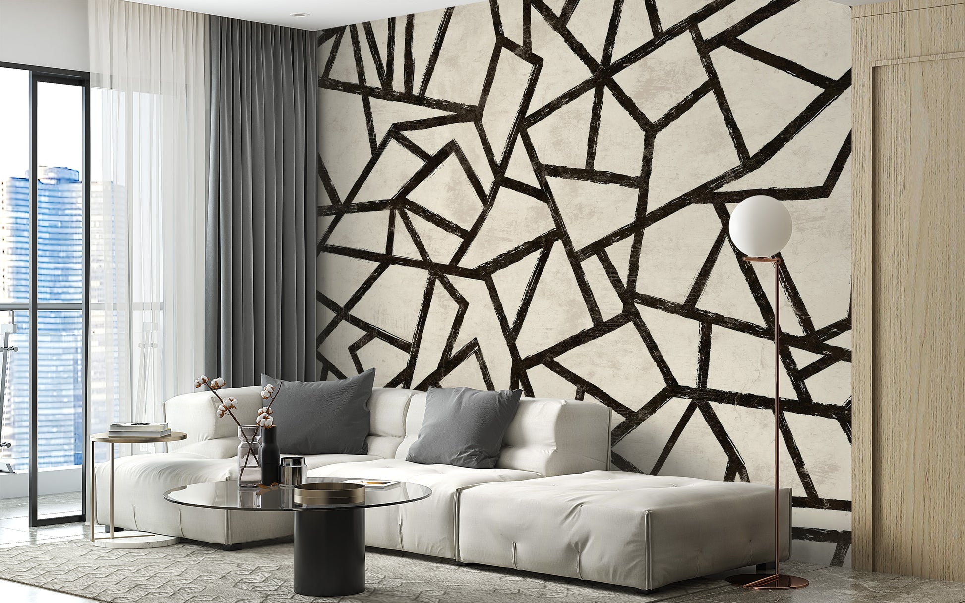 Chic black pattern wallpaper mural with modern appeal.



