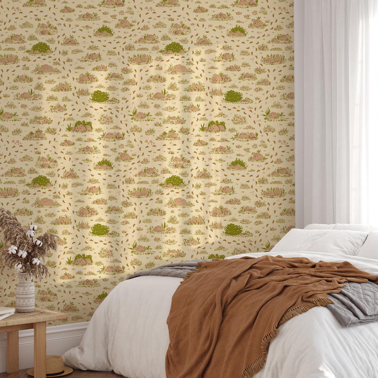 Elegant brown wallpaper featuring a nature walk-inspired design
