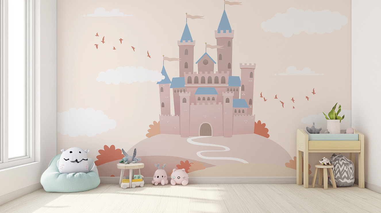 Majestic castle kingdom wallpaper for kids' rooms
