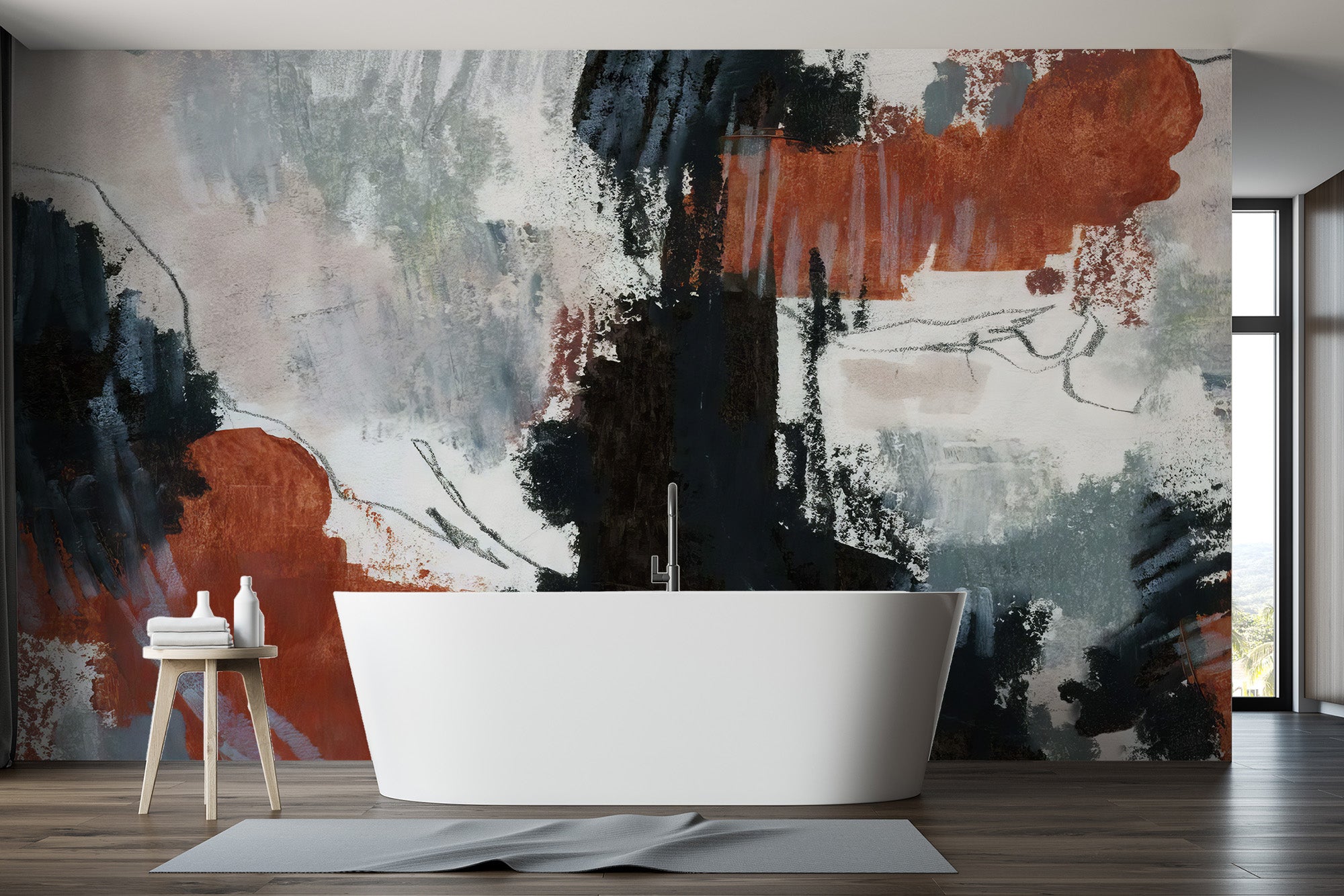 Colorful painted wallpaper mural with artistic brushstroke designs
