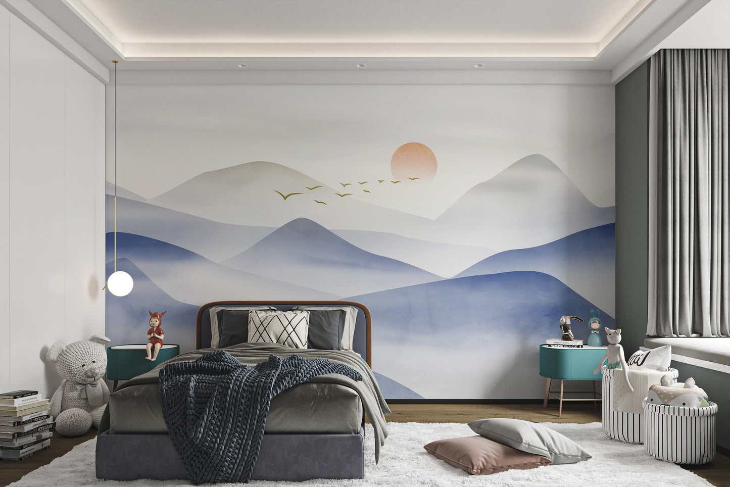 Nature-inspired blue mountain wall art
