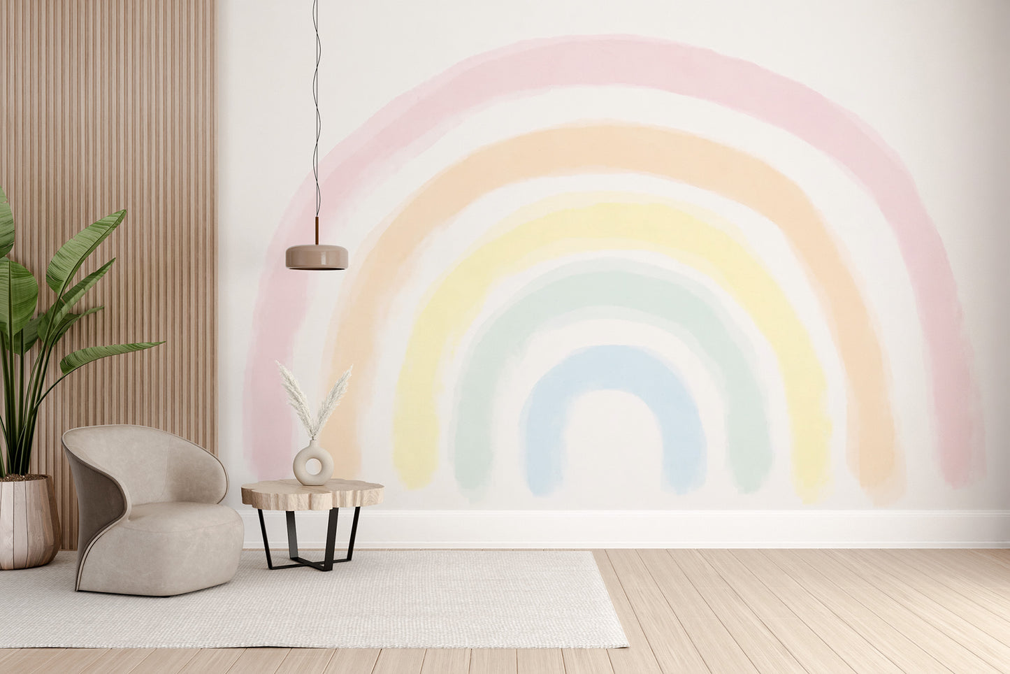 Multicolored rainbow mural for cheerful room decor
