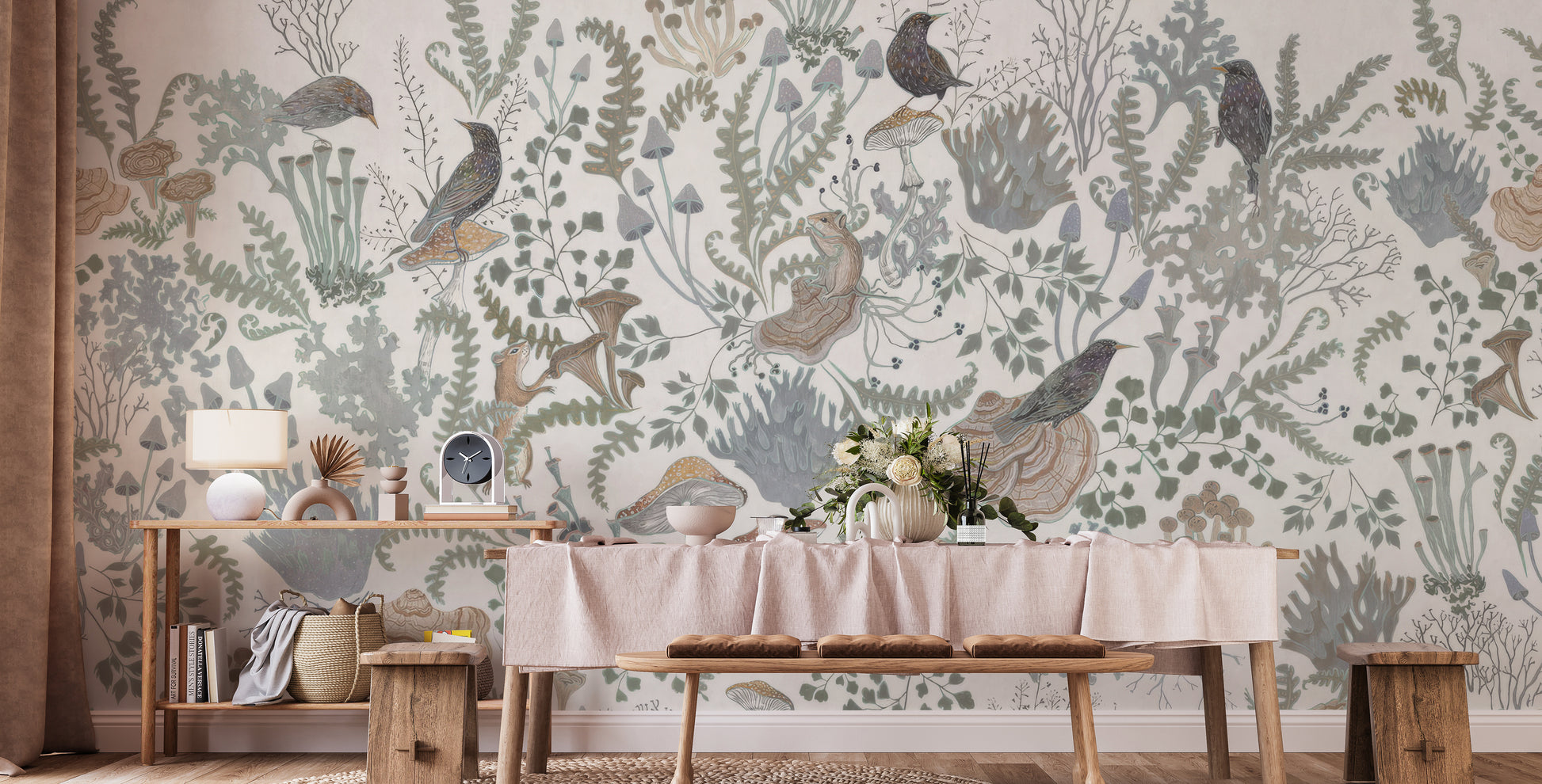 Birds and Leaves Wall Mural