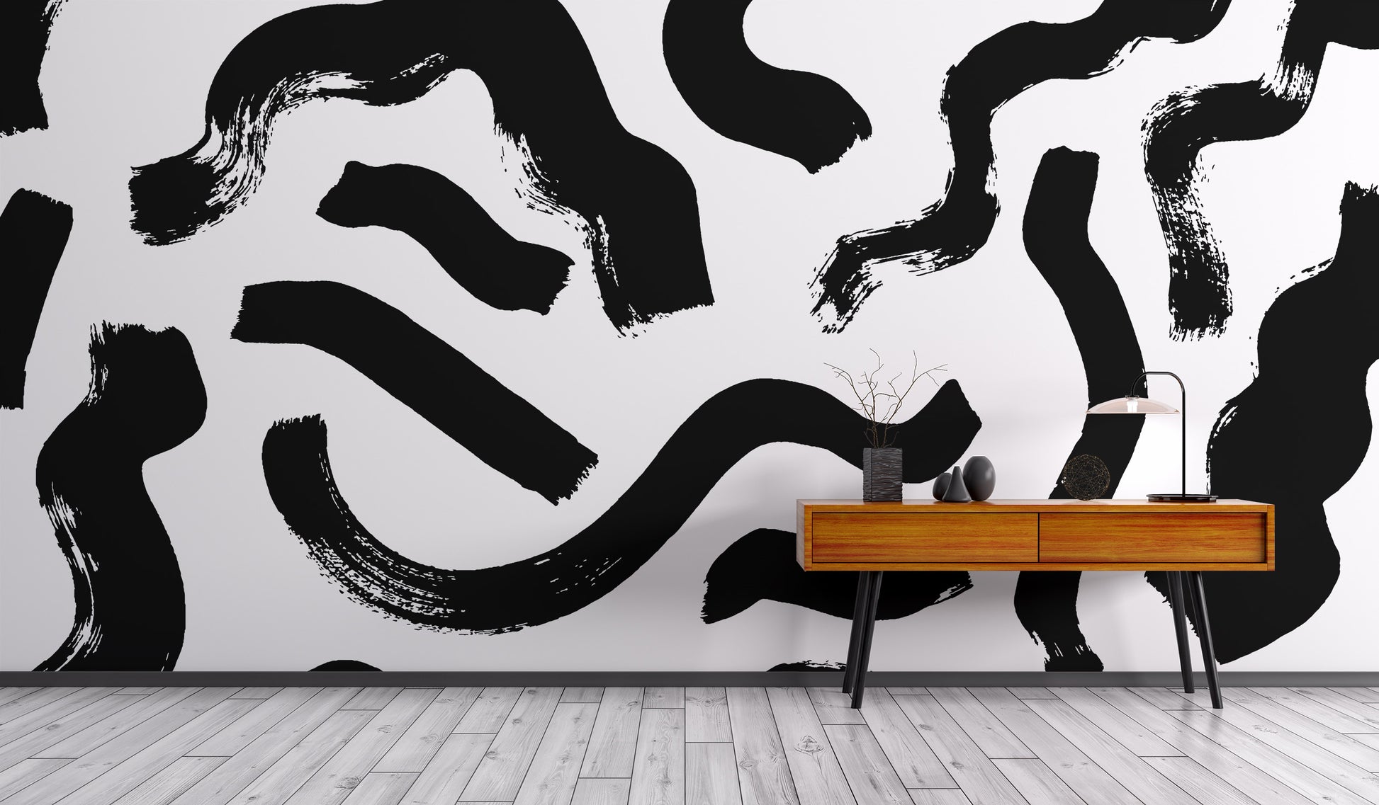 Dramatic black brushstroke abstract design for walls.
