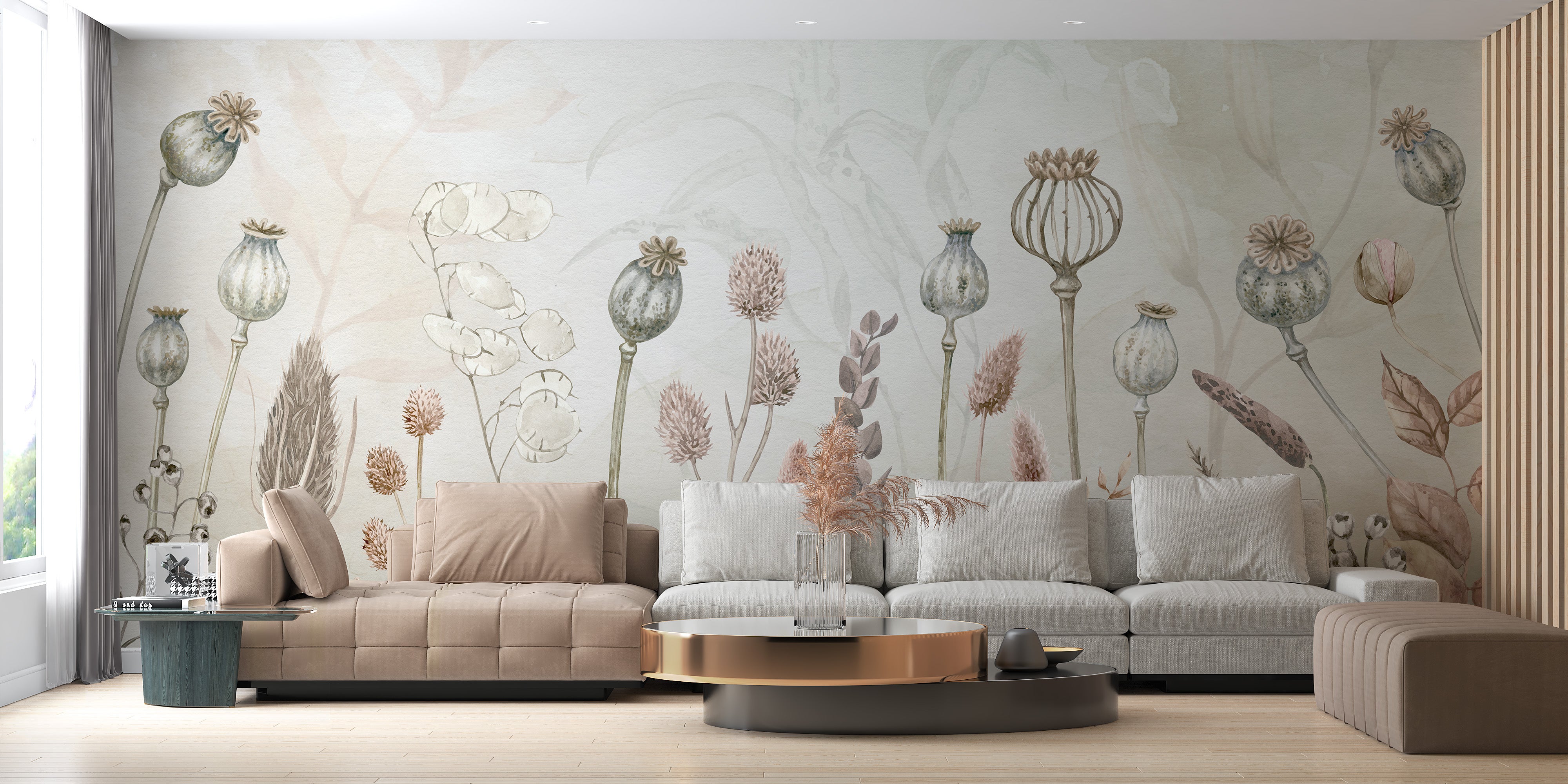 Decorative mural showcasing vibrant autumnal flower designs
