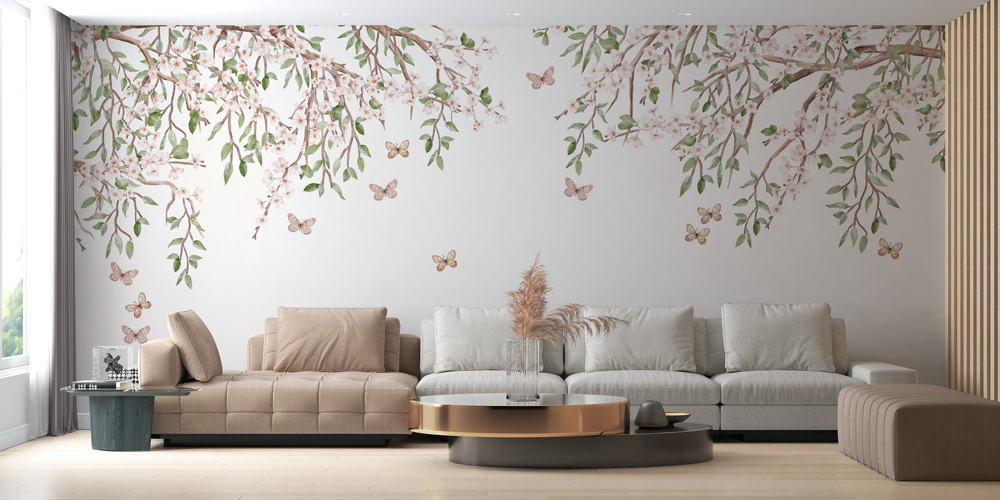 Petal ballet-themed mural with delicate flower details
