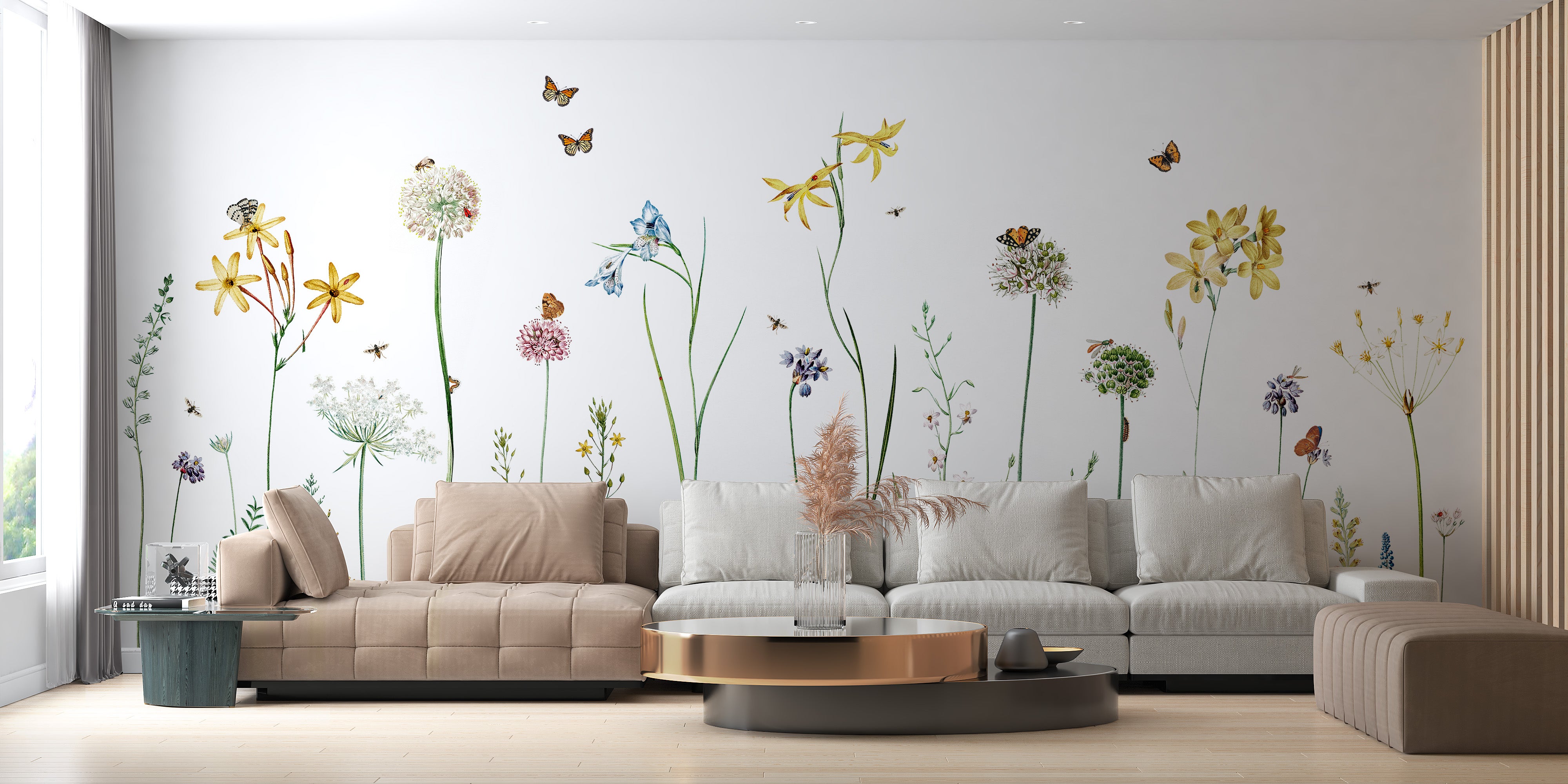 Nature-inspired wallpaper mural with a charming butterfly garden
