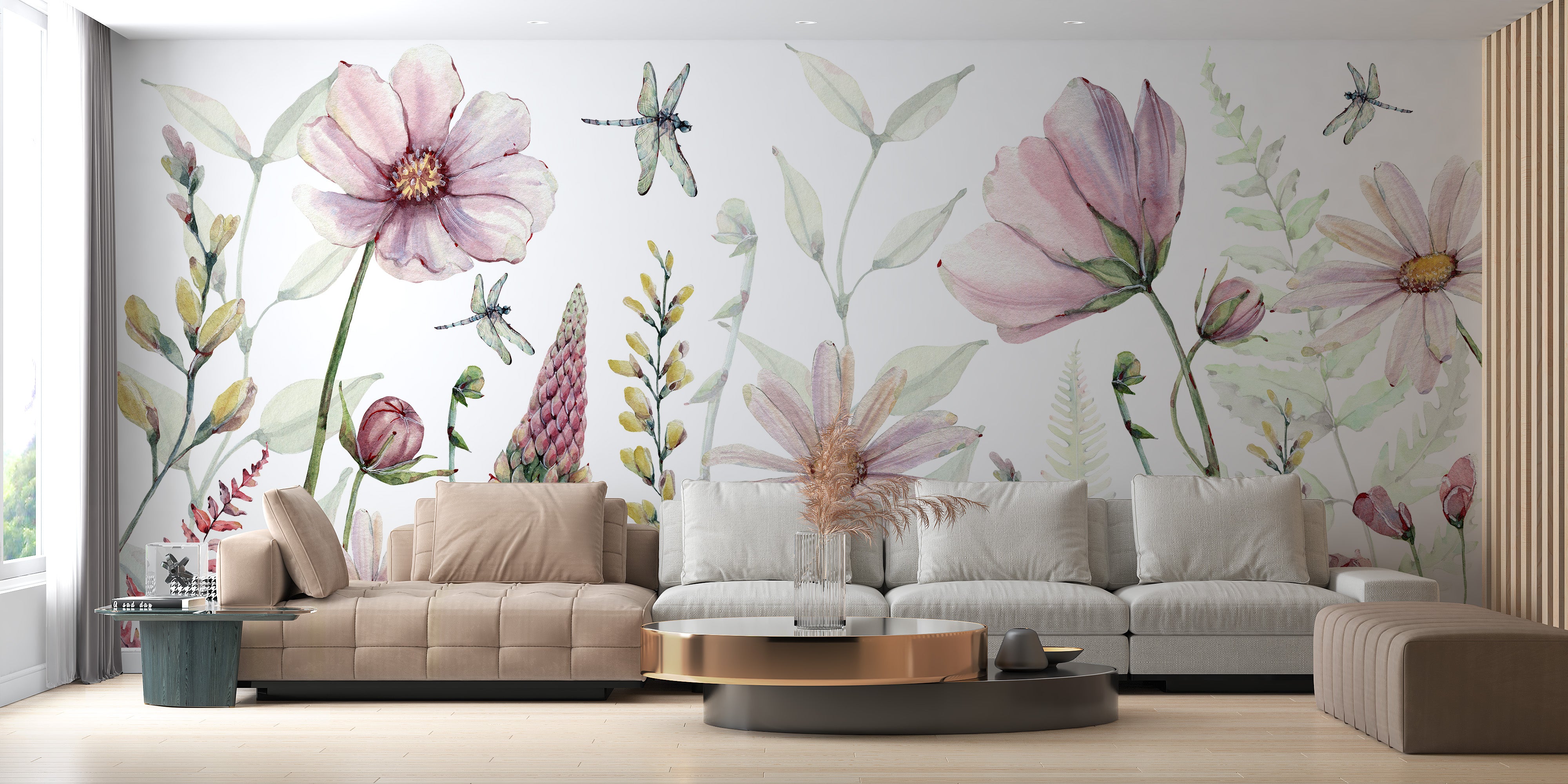 Enchanted bloom mural with soft pastel flower shades.
