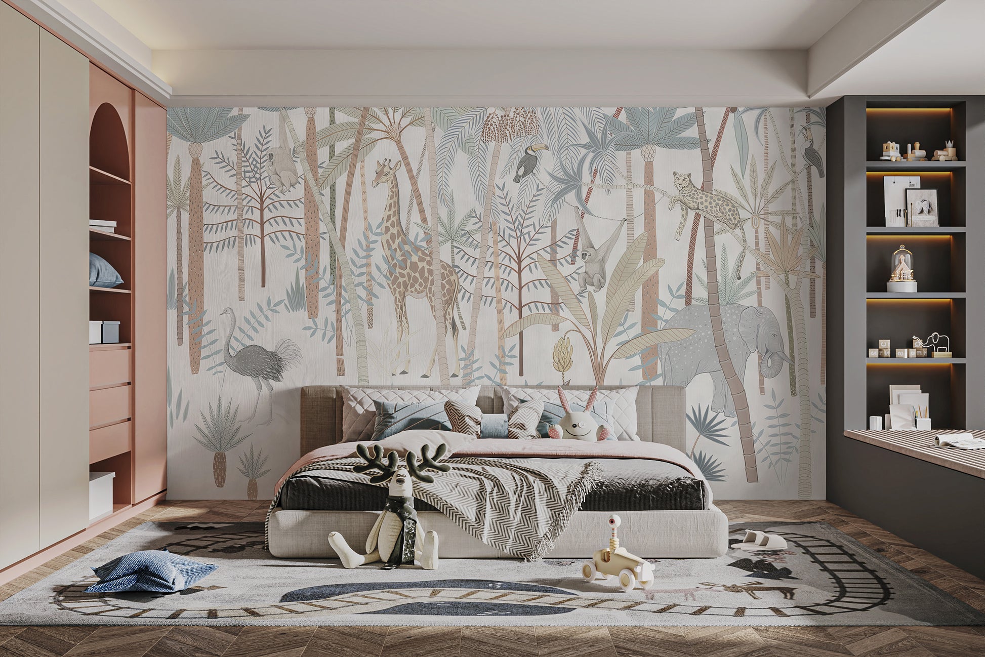 Artistic jungle animals mural wallpaper for playful rooms