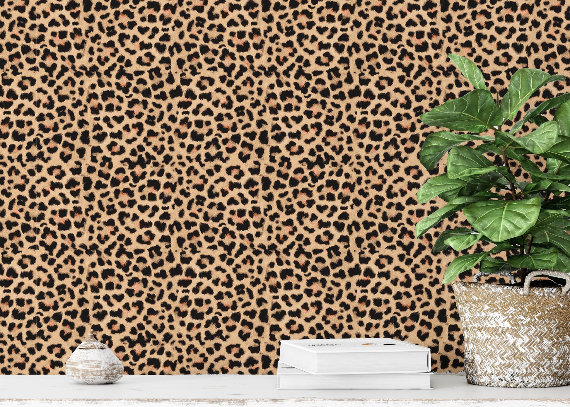 Brown-themed leopard print wallpaper for chic interiors