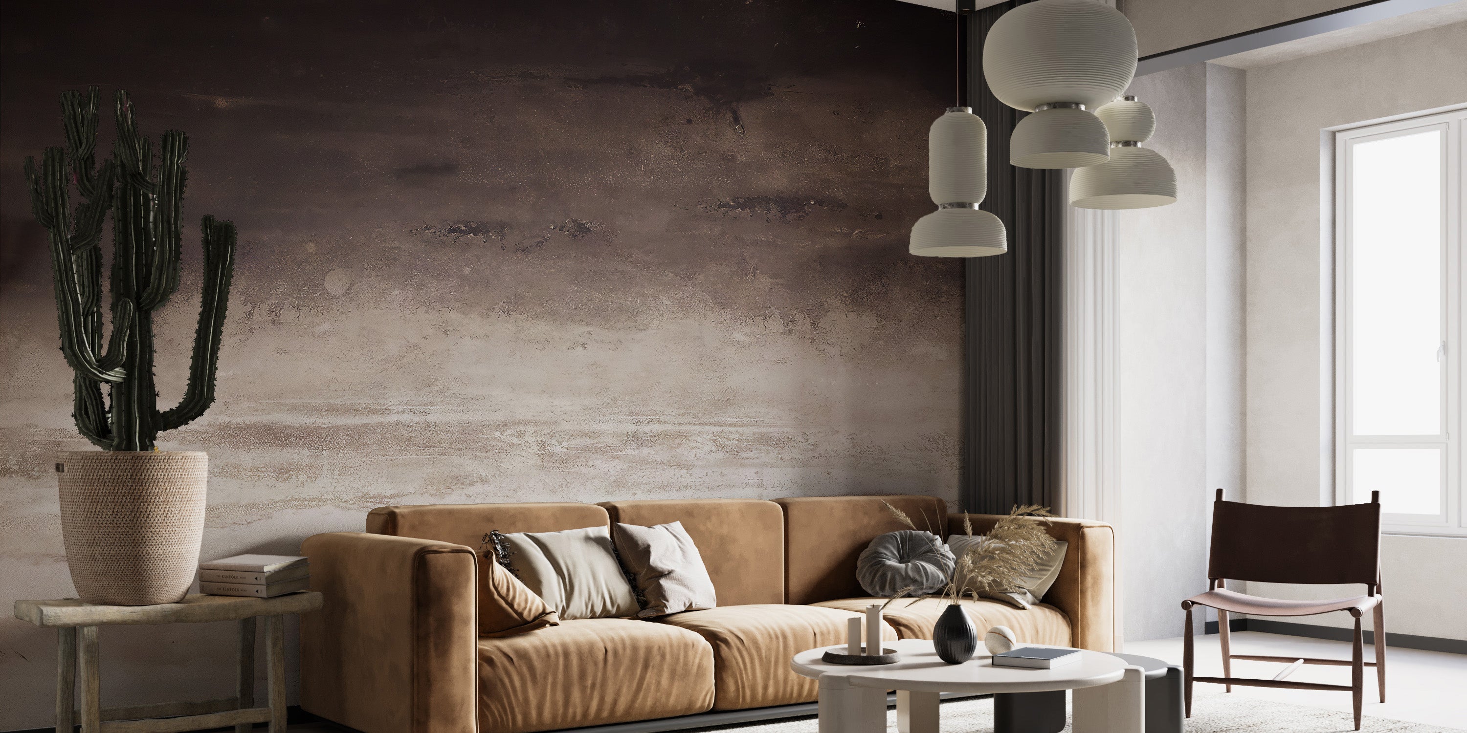 Misty Brown Horizon Wall Mural for a soft, serene look