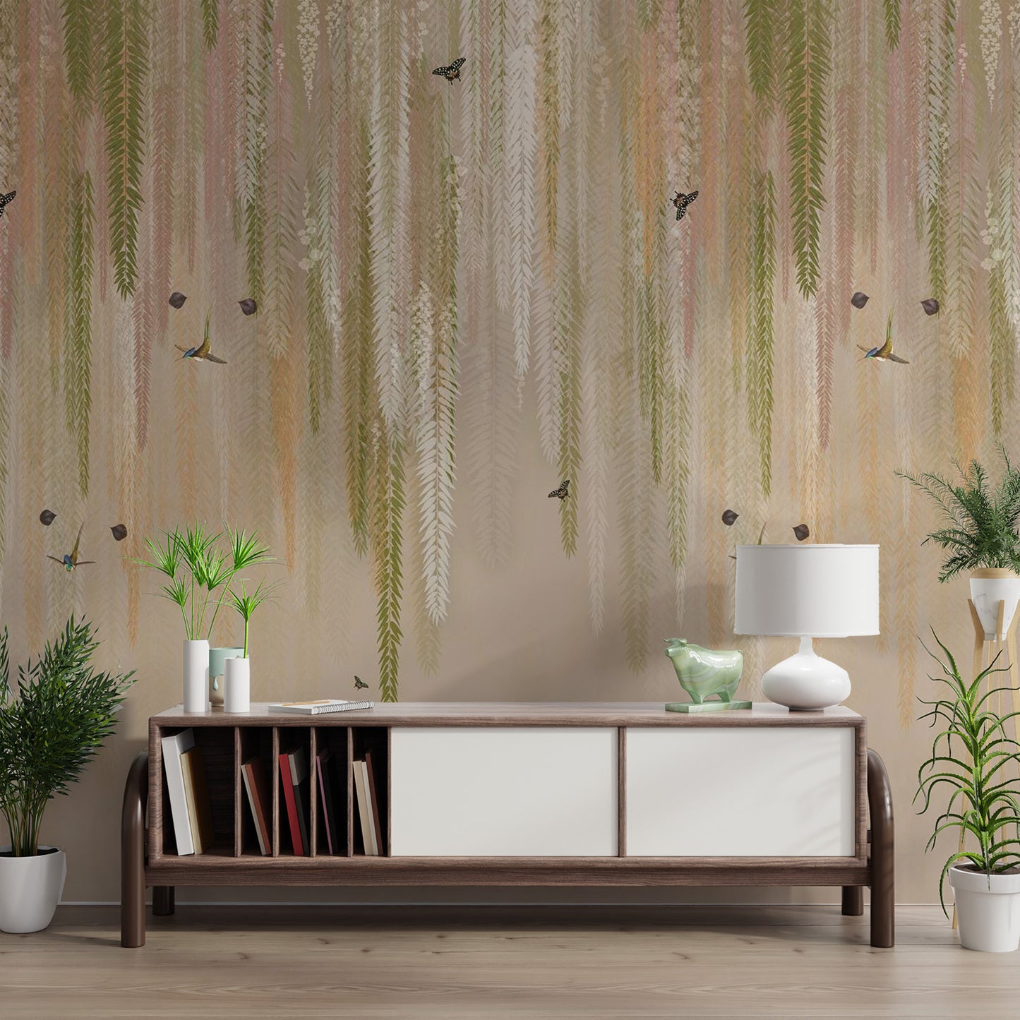 Hanging Leaves Wallpaper Mural - Beige