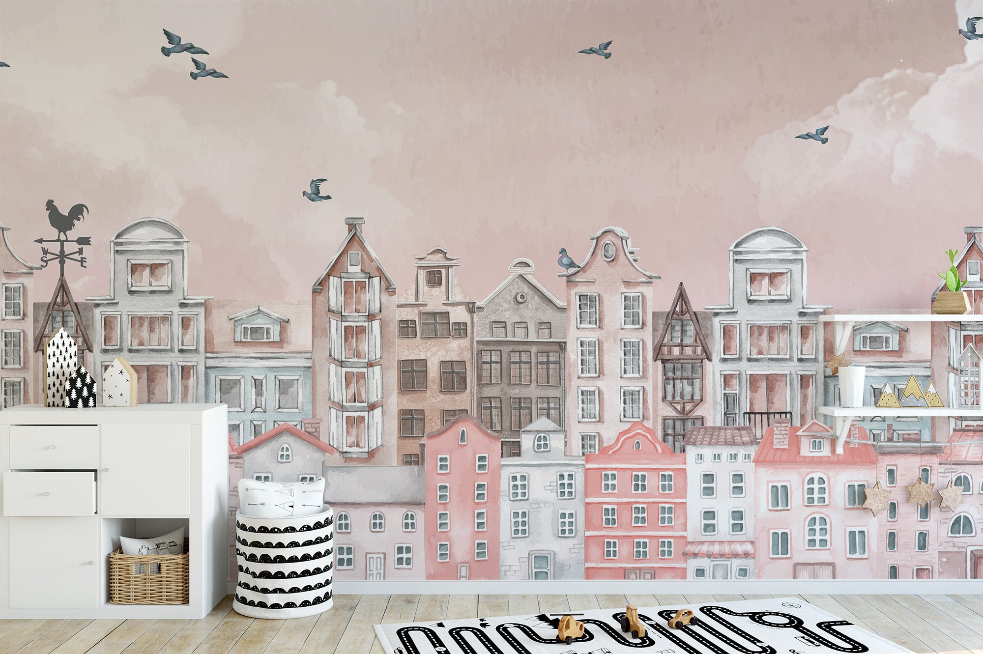 Pink Cityscape Wall Mural for a dreamy city view