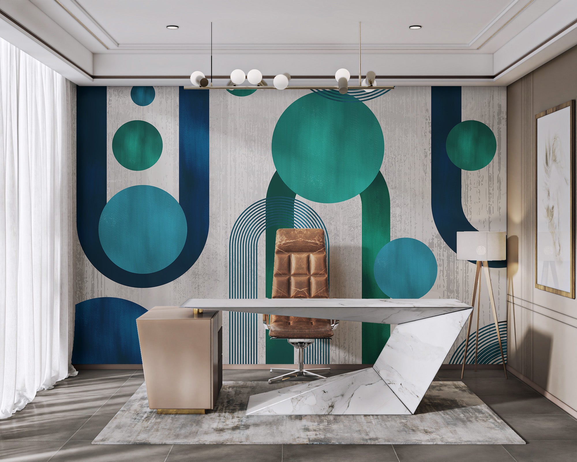 Contemporary circle design wallpaper in blue tones
