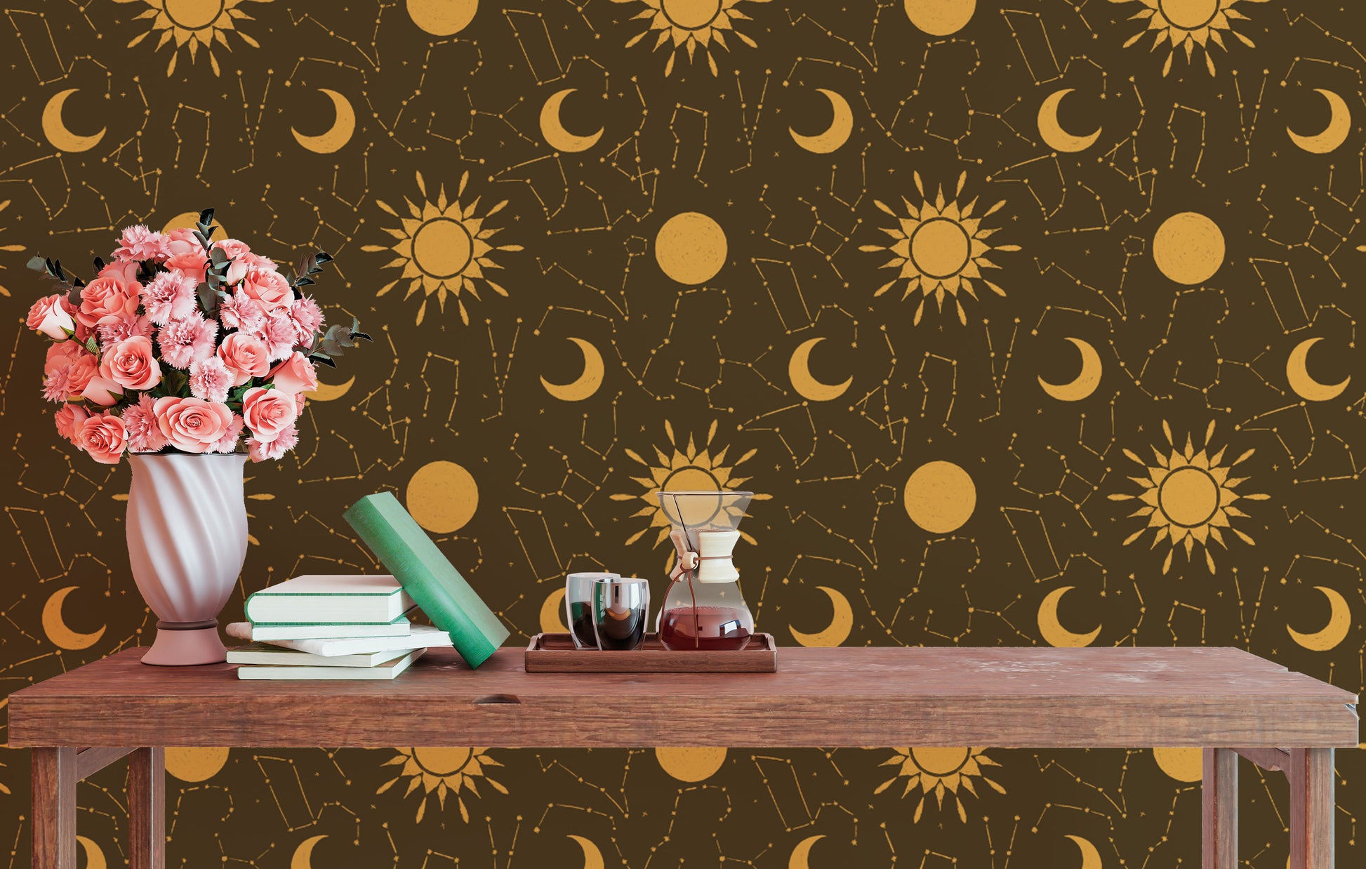 Whimsical wallpaper with astrology constellations and stars
