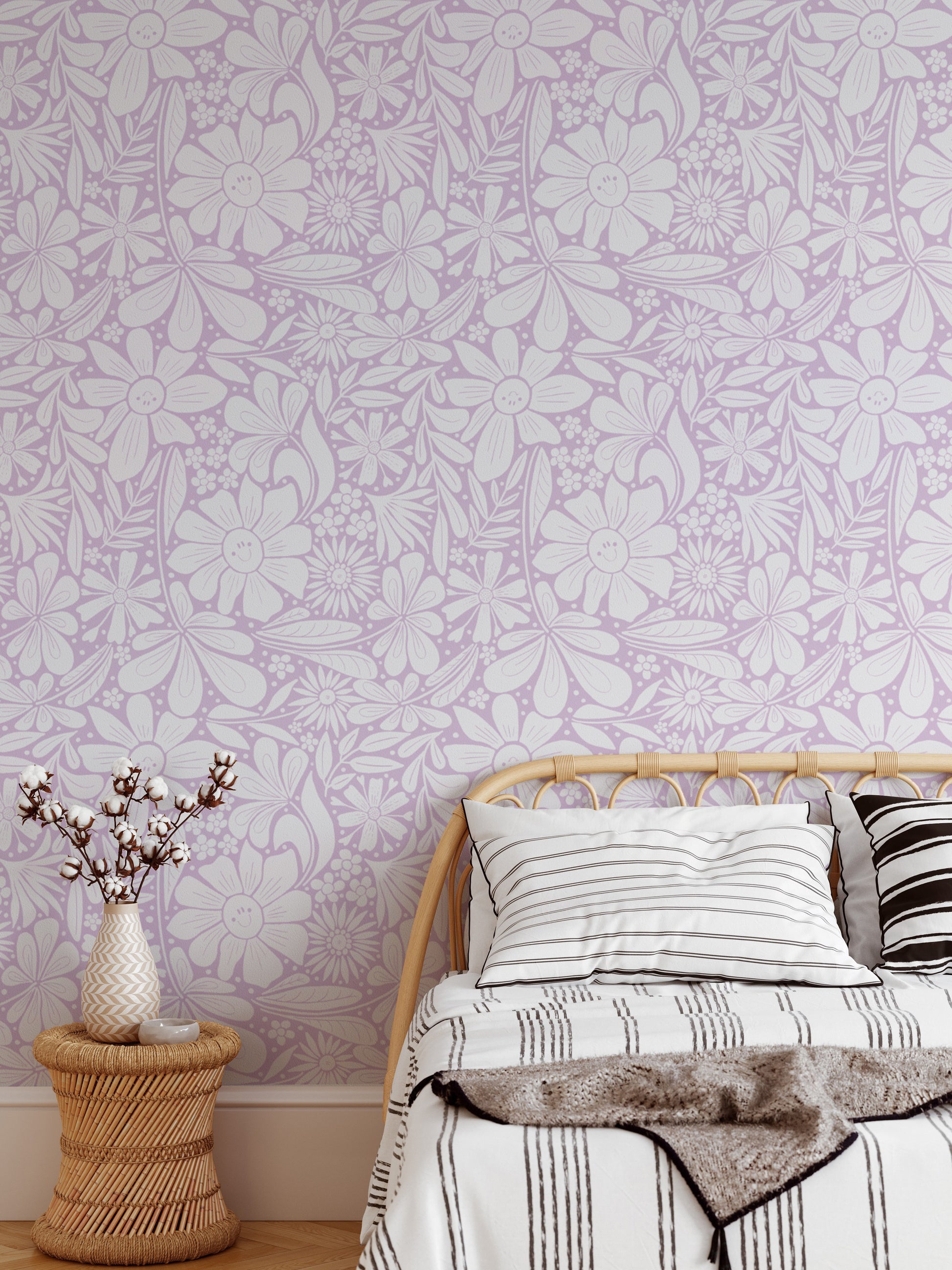 Lilac wallpaper featuring cheerful happy blooms design
