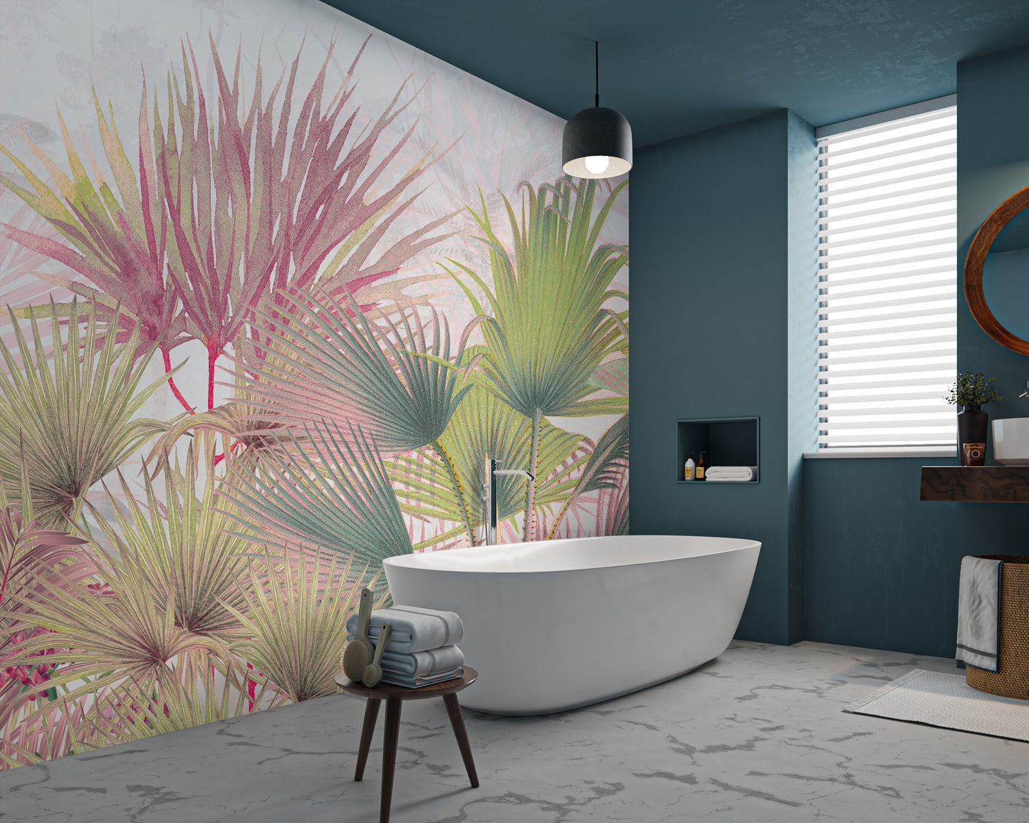 Pastel Tropical Palm and Banana Leaves Wallpaper