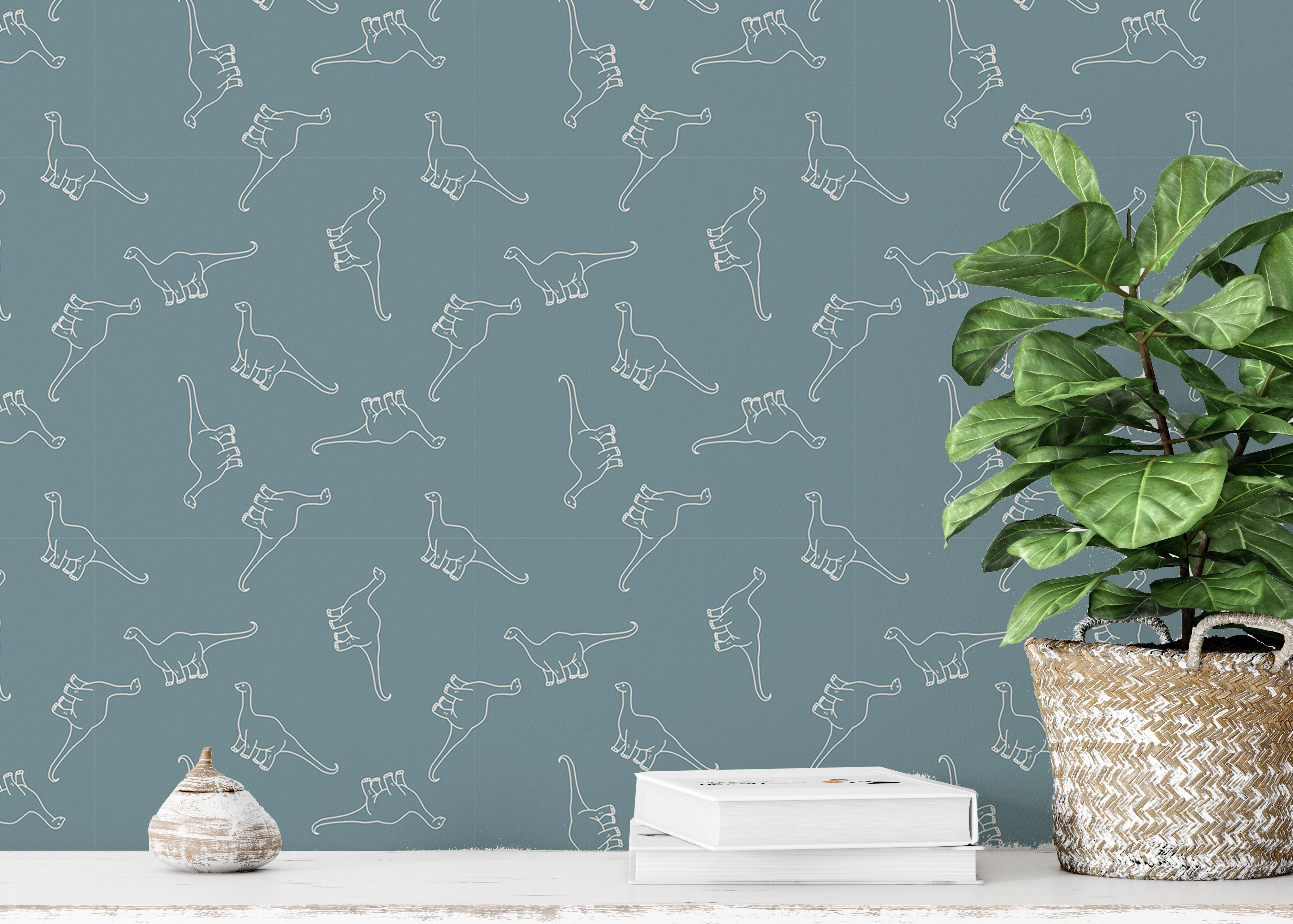 Apatosaurus repeat pattern wallpaper in soft tones