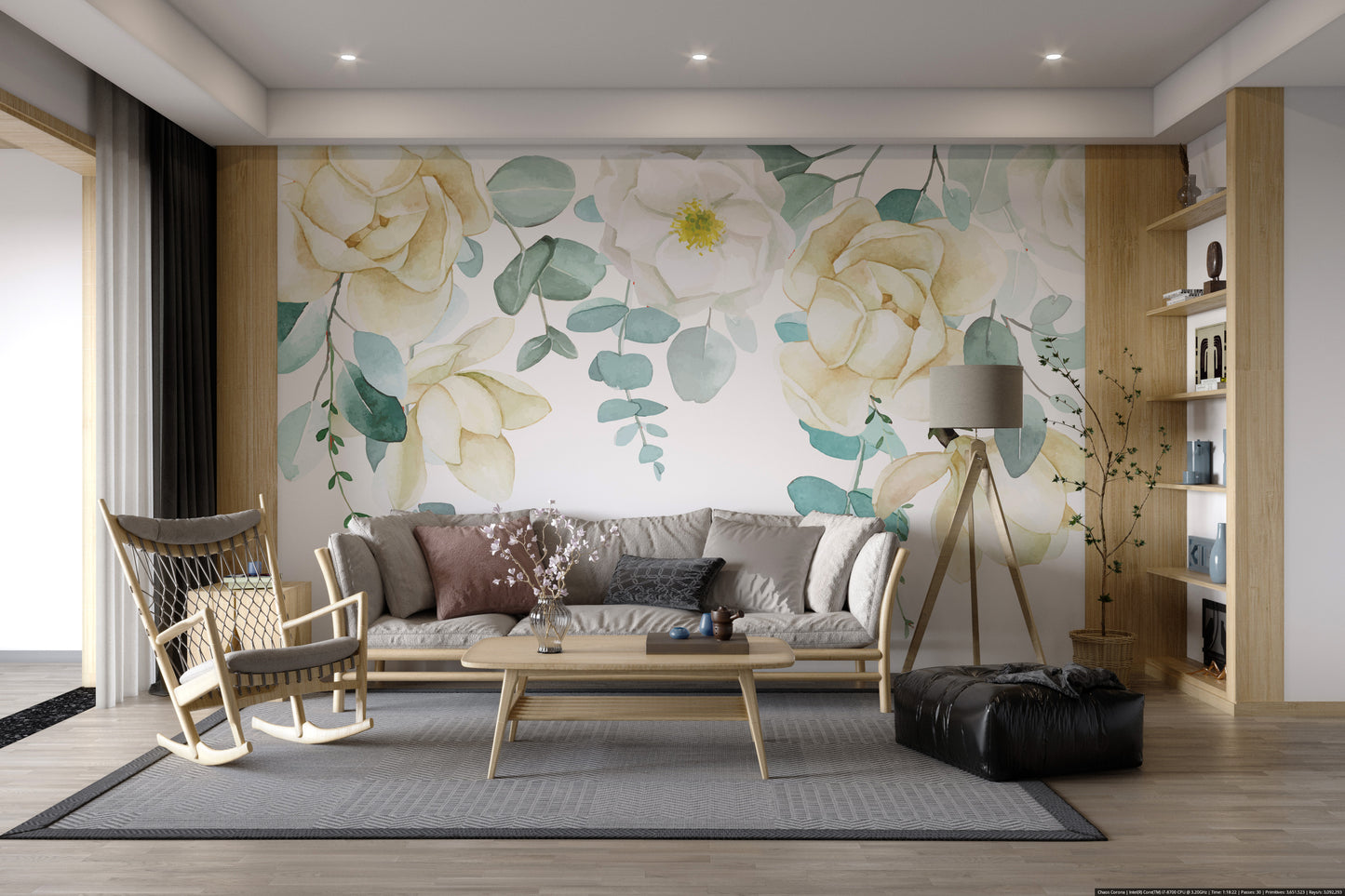 Romantic floral illustration wallpaper with soft tones
