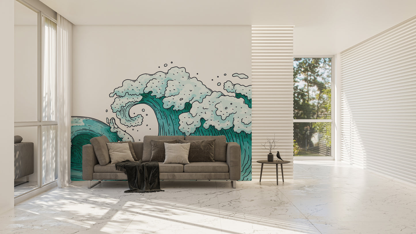 3D ocean wallpaper mural with wave art
