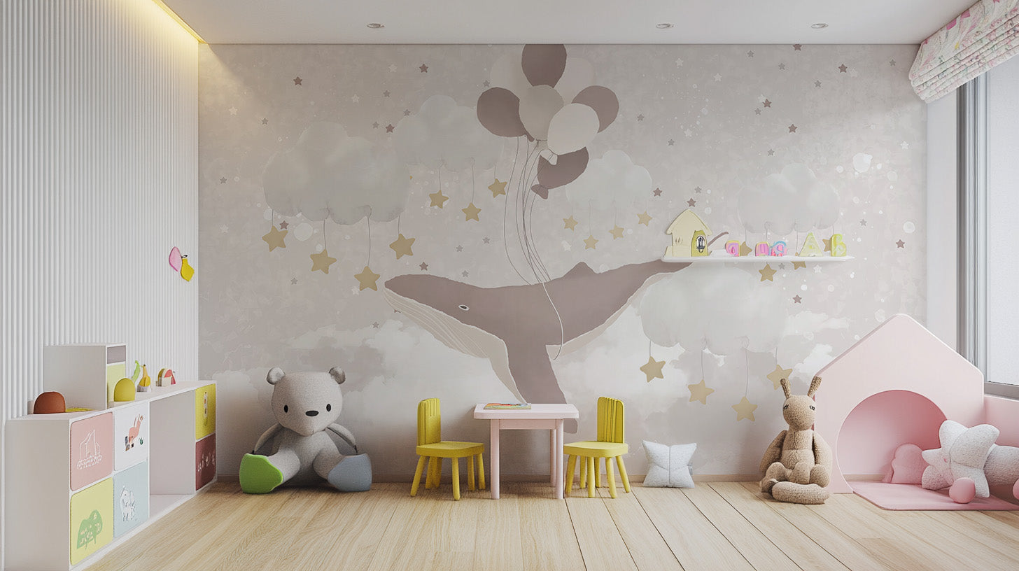 Flying Whale Nursery Wall Mural for a magical touch