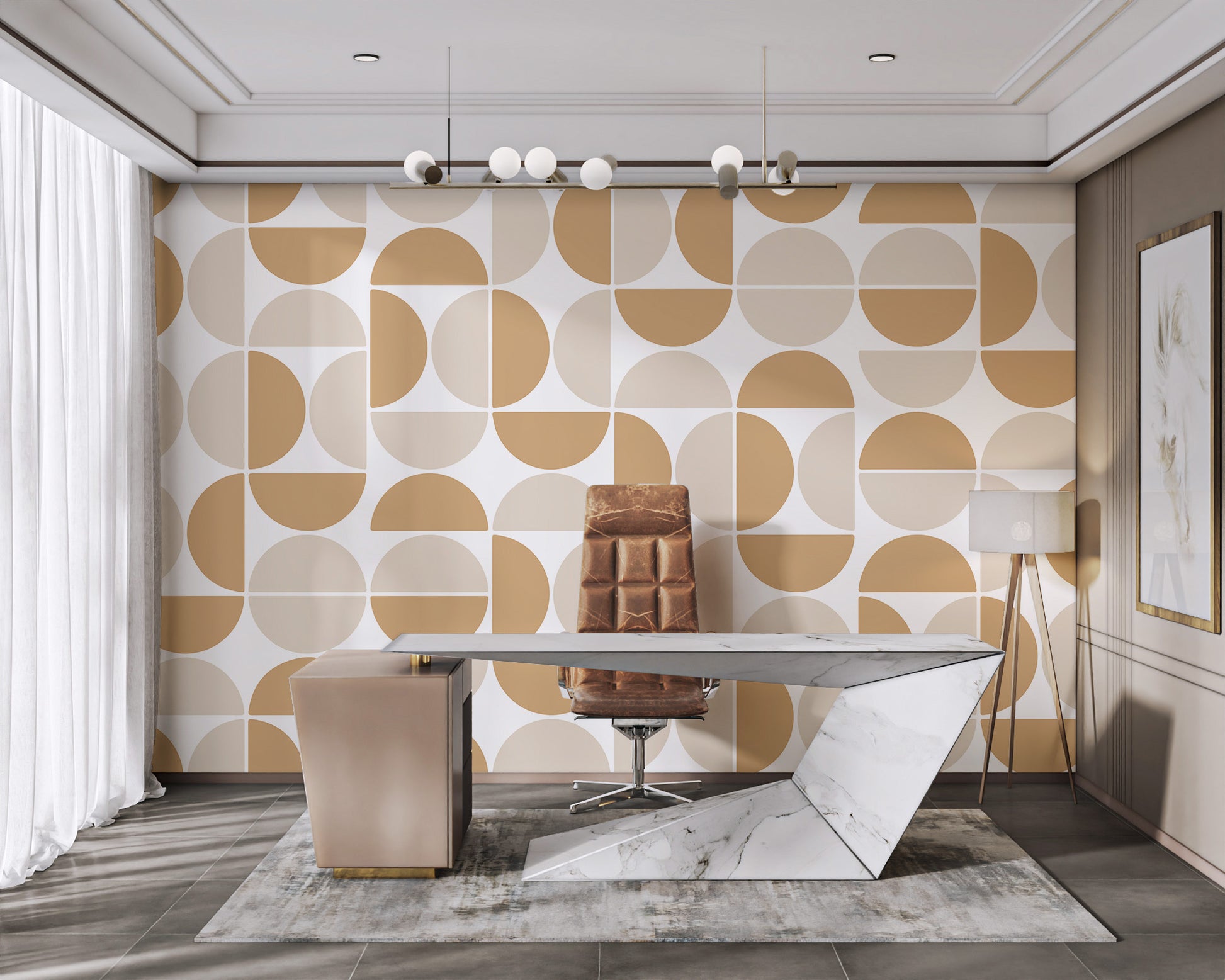 Minimalist beige and white pattern wallpaper design
