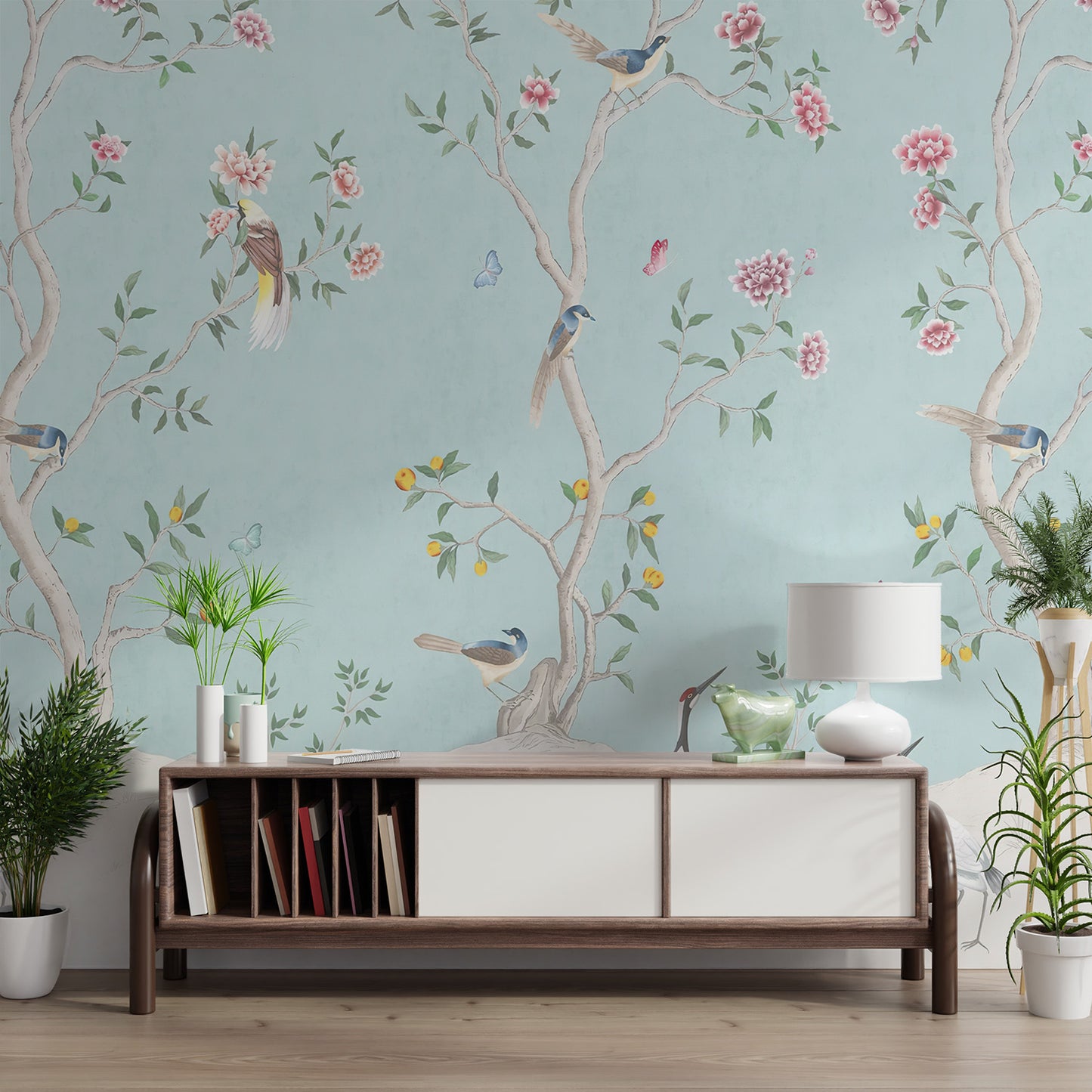 Birds and Roses Chinoiserie Wall Mural