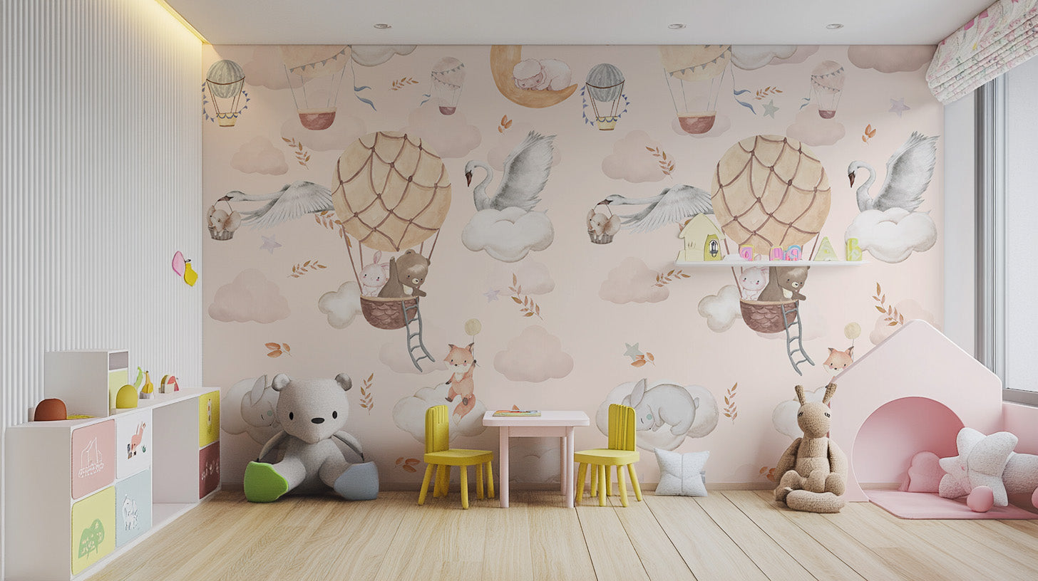 Balloon Adventure Wallpaper Mural with colorful designs