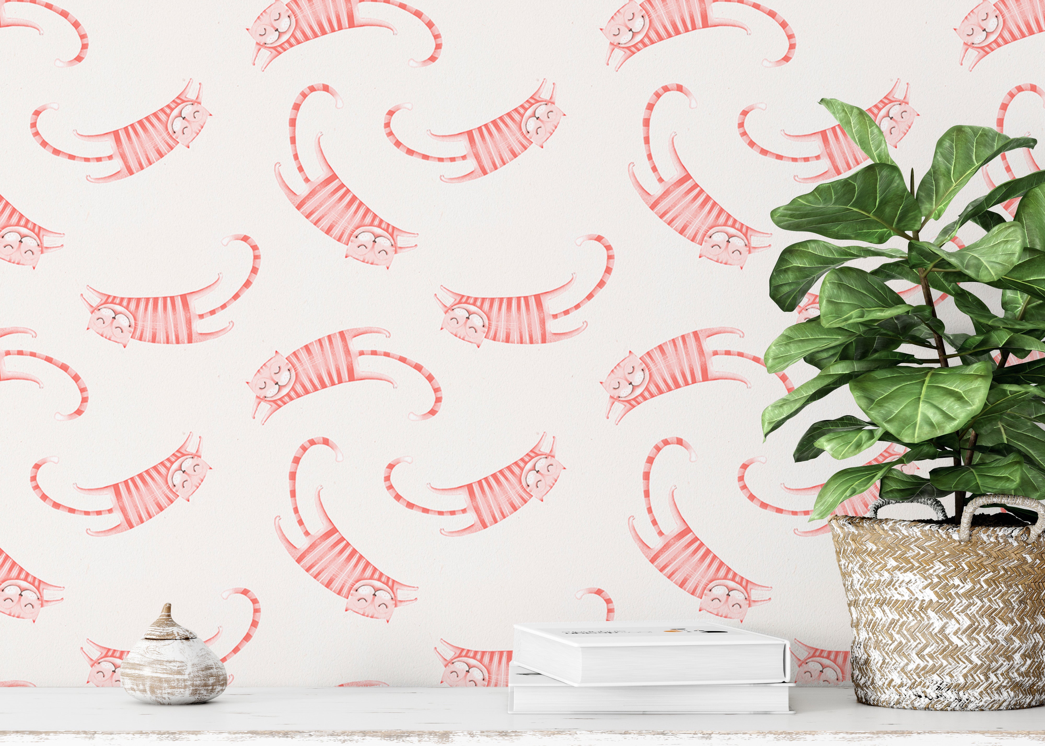 Cute pink cat pattern for charming wall decor