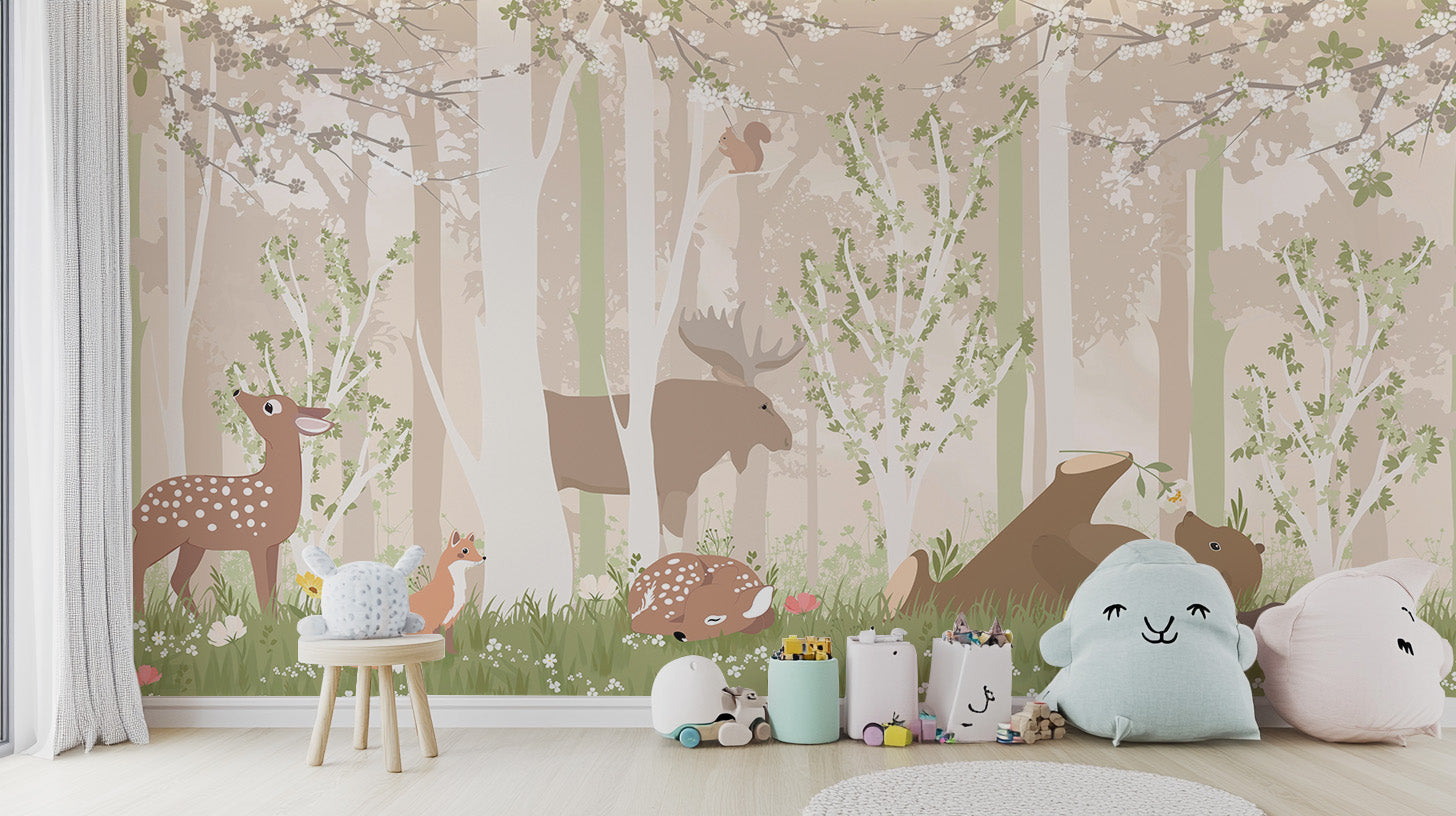 Endearing wildlife animal wallpaper for children's walls



