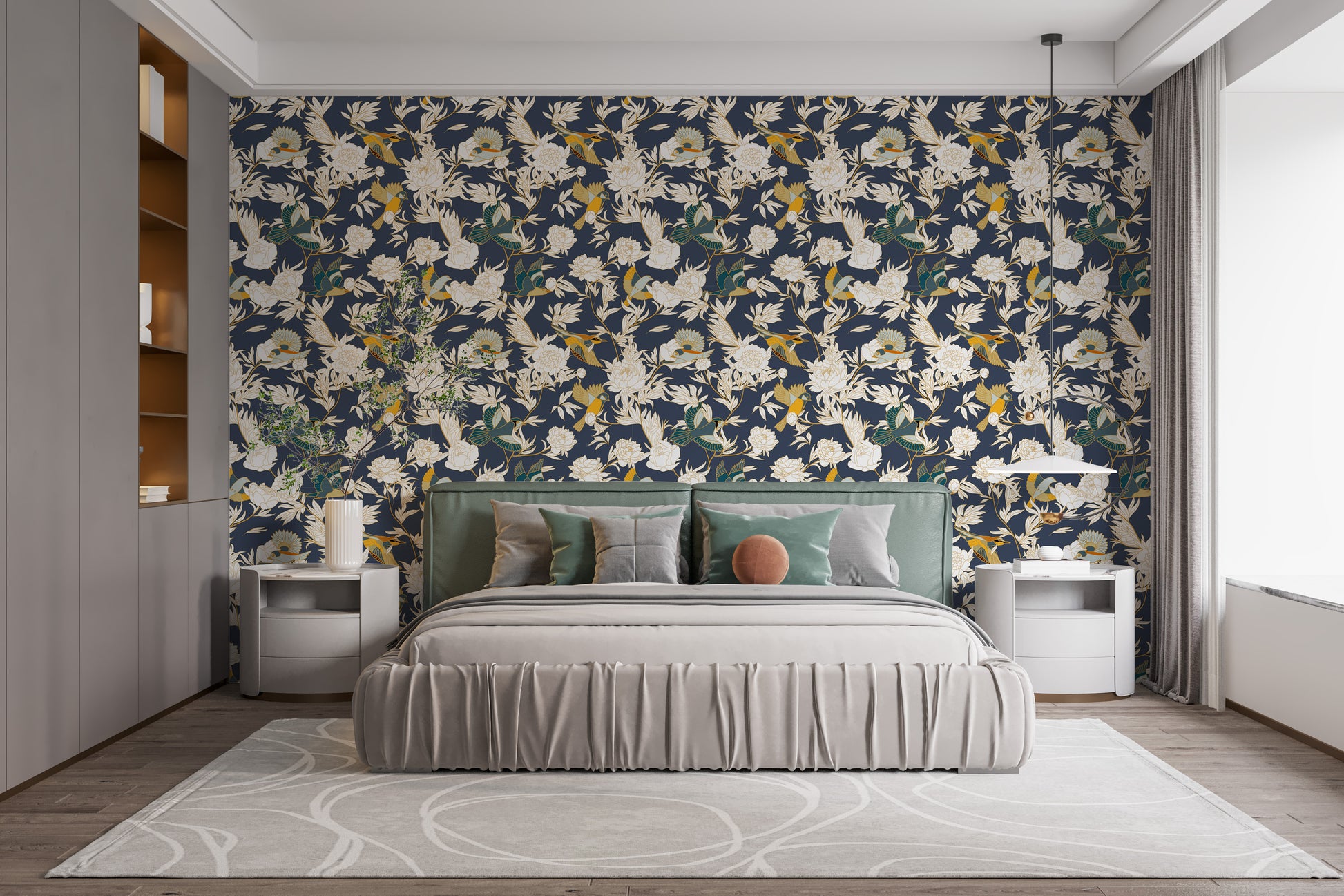 Peony and bird design wallpaper with charm
