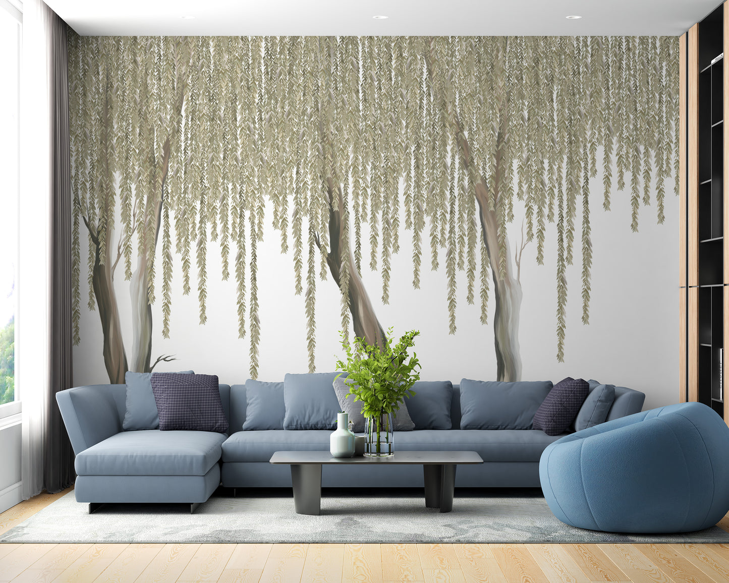 Nature-Inspired Hanging Flower Tree Mural for Rooms