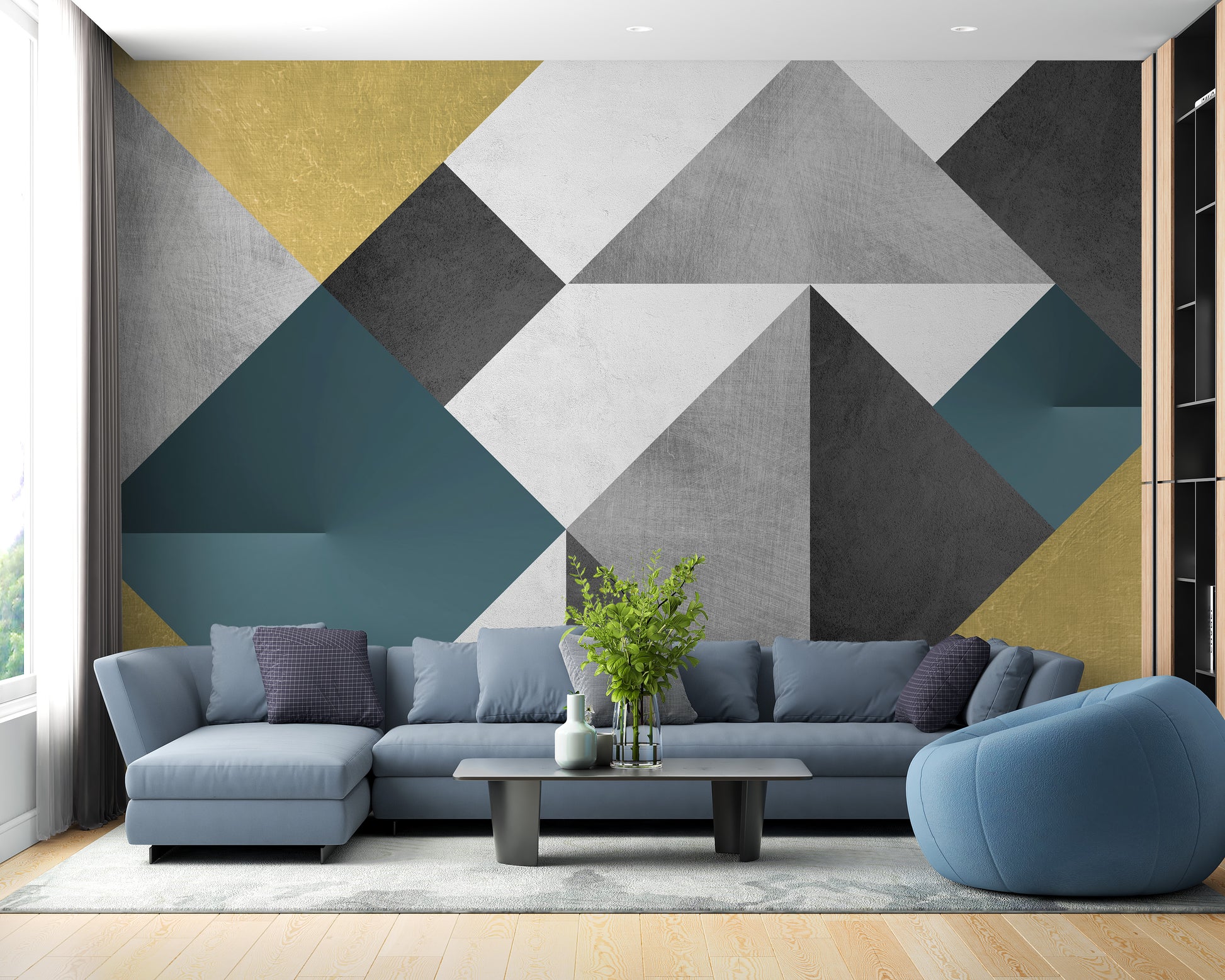 Colorful Geometric Triangle Wallpaper Mural for Rooms