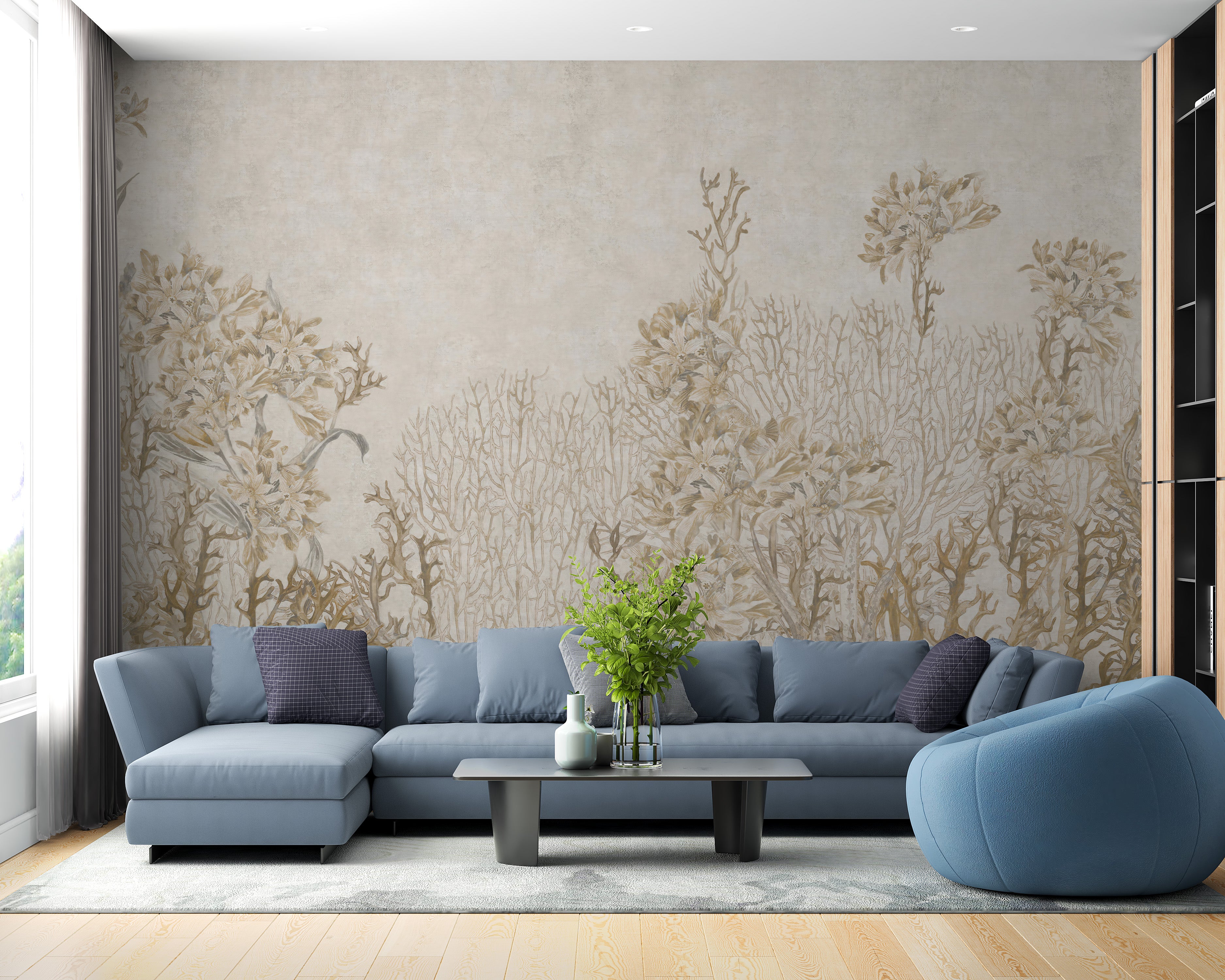 Monotone Sepia Flowers Shaded Wallpaper Murals